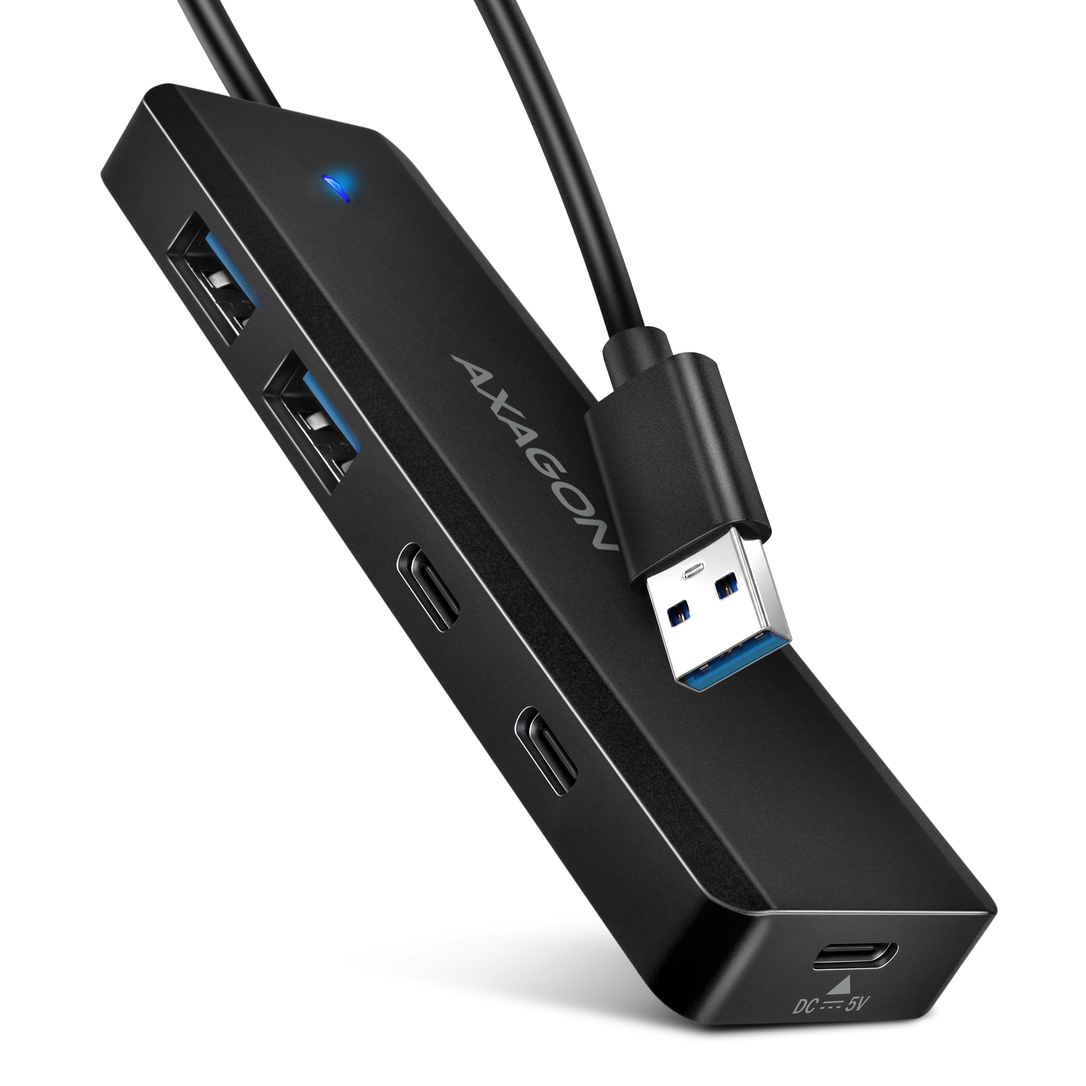 Axagon HUE-C2A interface hub USB 3.2 Gen 1 (3.1 Gen 1) Type-A 5000 Mbit/s Sort