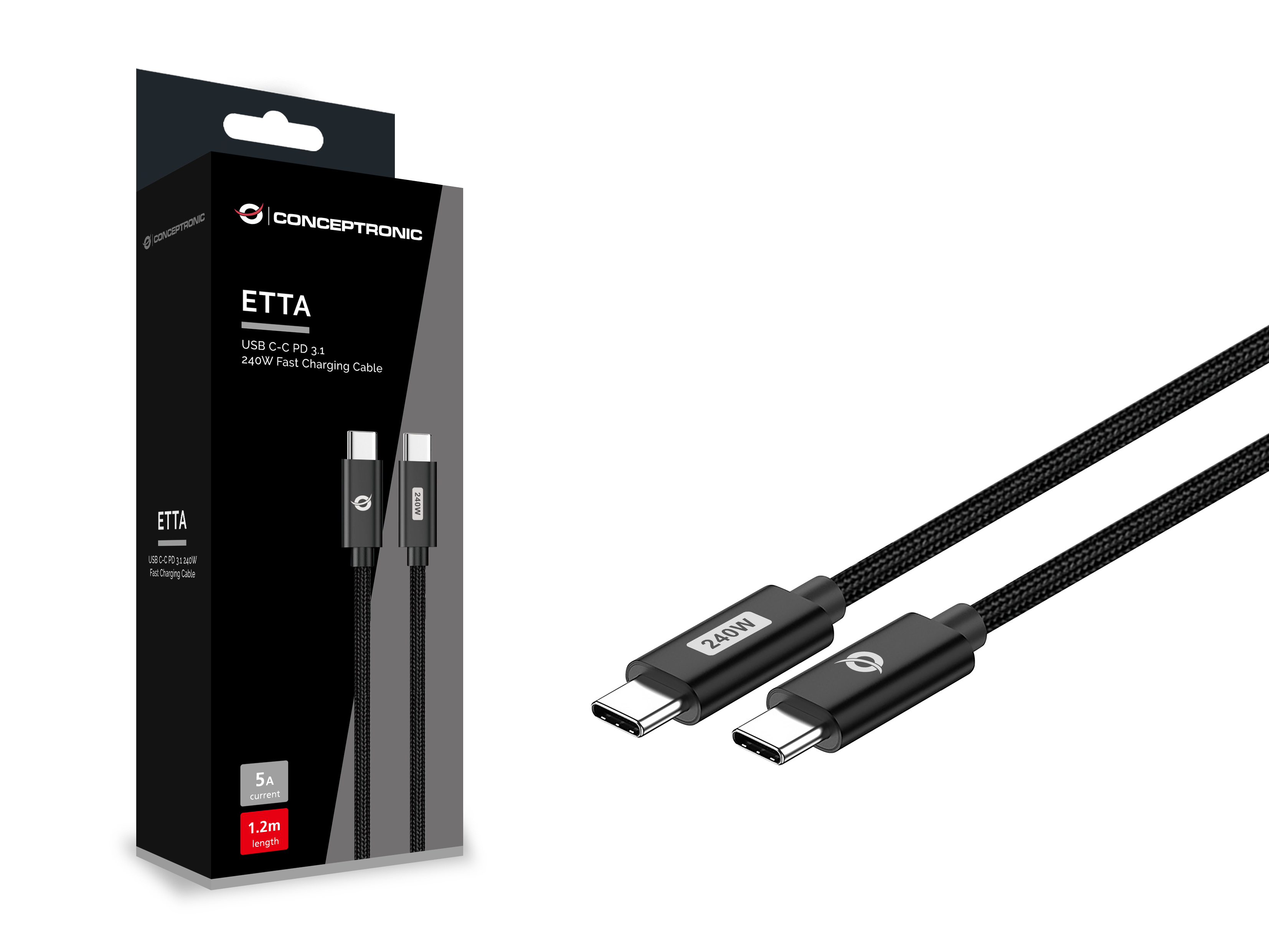 Conceptronic ETTA03B20 USB-kabel USB 2.0 2 m USB C Sort