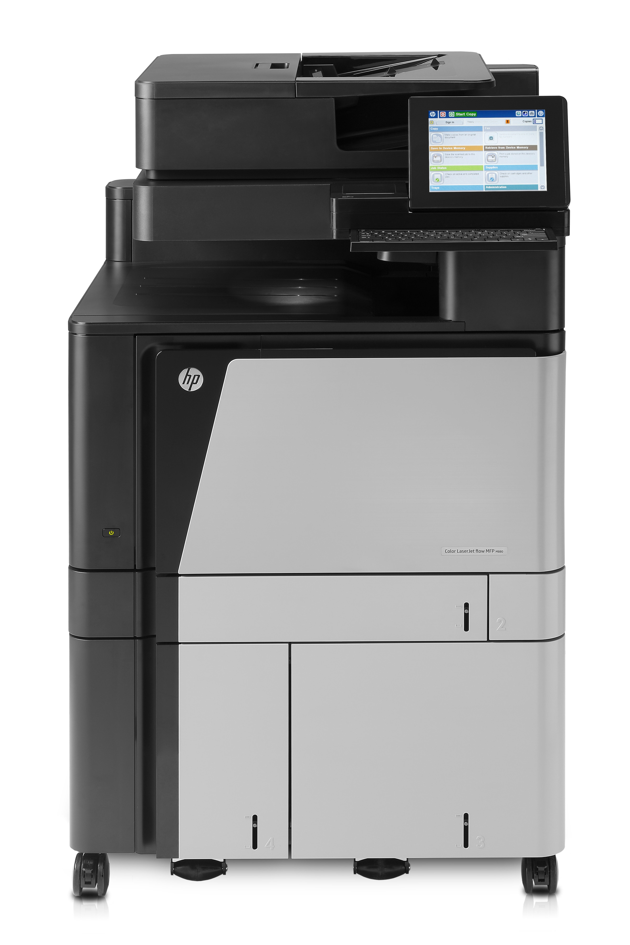 HP Color LaserJet Enterprise Flow M880z+ multifunktionsprinter, Print, kopiering, scanning, fax, 200-arks ADF; USB-udskrivning fra printerens forside; Scan til e-mail/PDF; Dobbeltsidet udskrivning