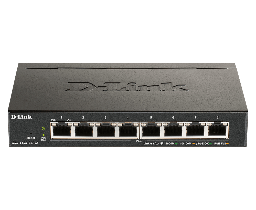 D-Link DGS-1100-08PV2 Administreret L2/L3 Gigabit Ethernet (10/100/1000) Strøm over Ethernet (PoE) Sort