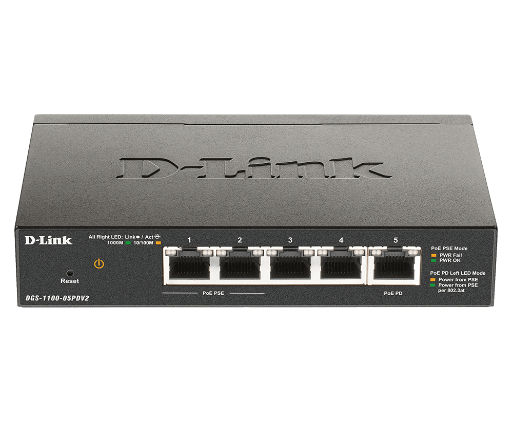 D-Link DGS-1100-05PDV2 netværksswitch Administreret Gigabit Ethernet (10/100/1000) Strøm over Ethernet (PoE) Sort
