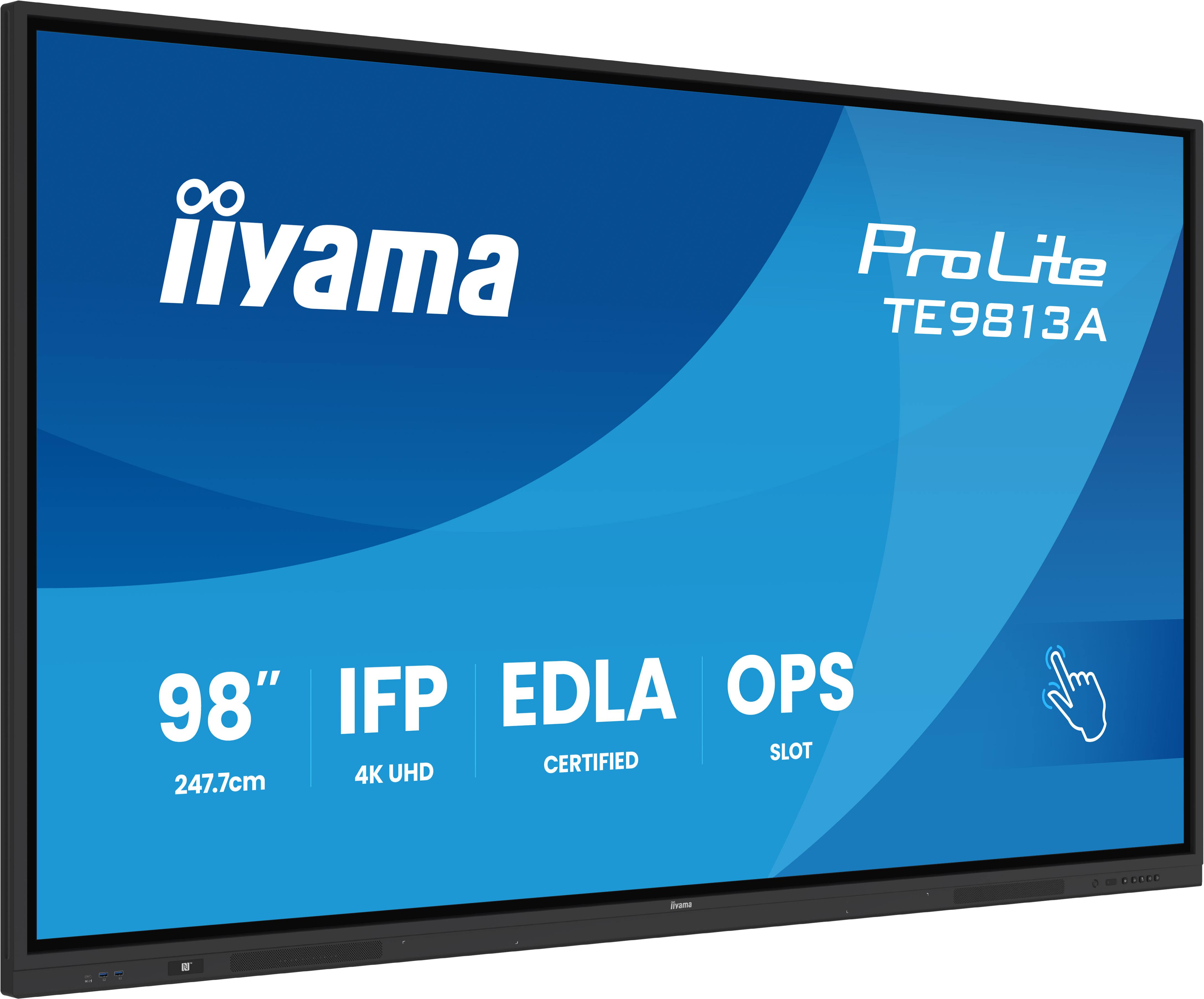 iiyama TE9813A-B2AG skilte display Kiosk design 2,48 m (97.5") Wi-Fi 500 cd/m² 4K Ultra HD Sort Berøringsskærm Indbygget processer Android 24/7