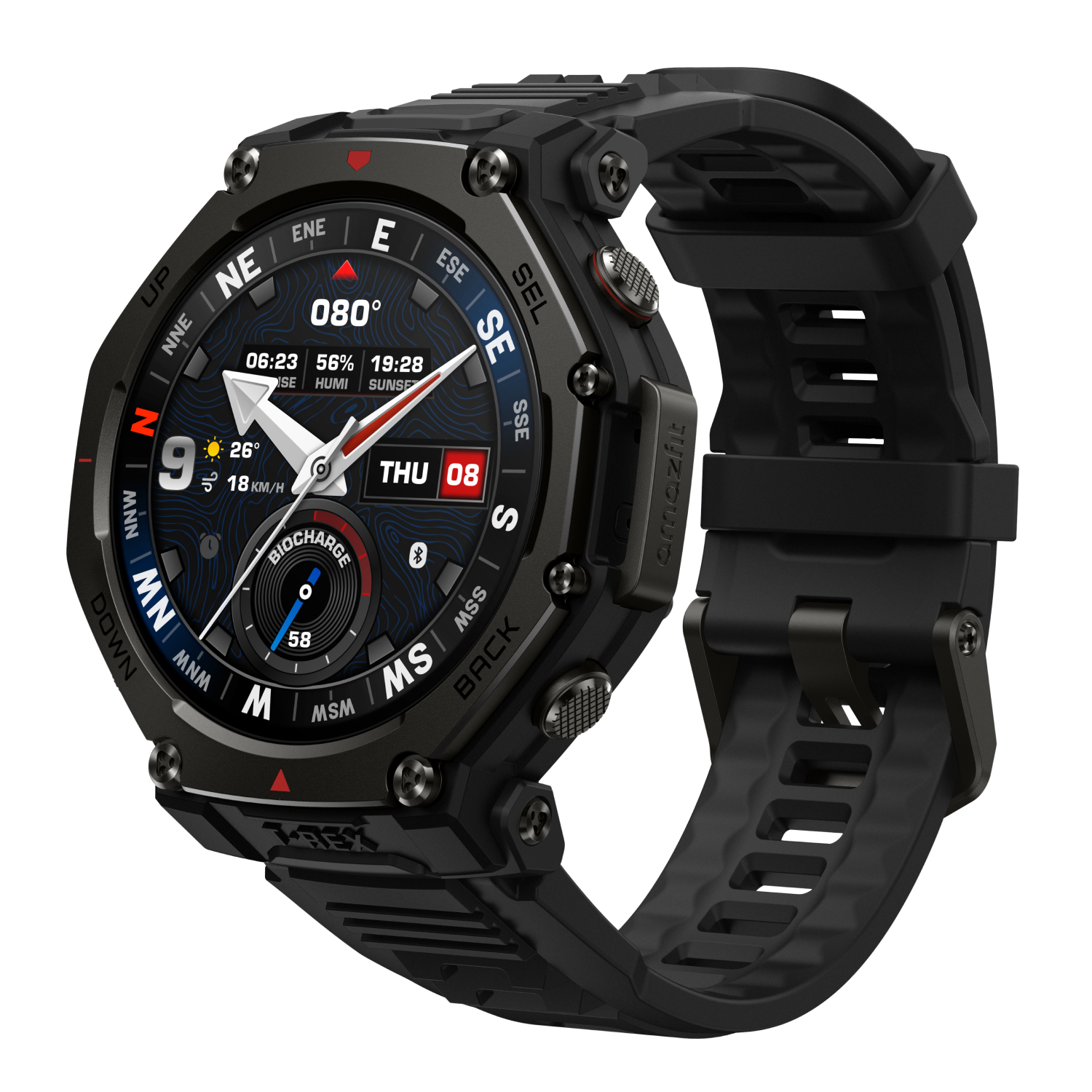 Amazfit T-rex 3 Pro 3,35 cm (1.32") AMOLED 44 mm Digital 466 x 466 pixel Berøringsskærm Sort Wi-Fi GPS (satellit)