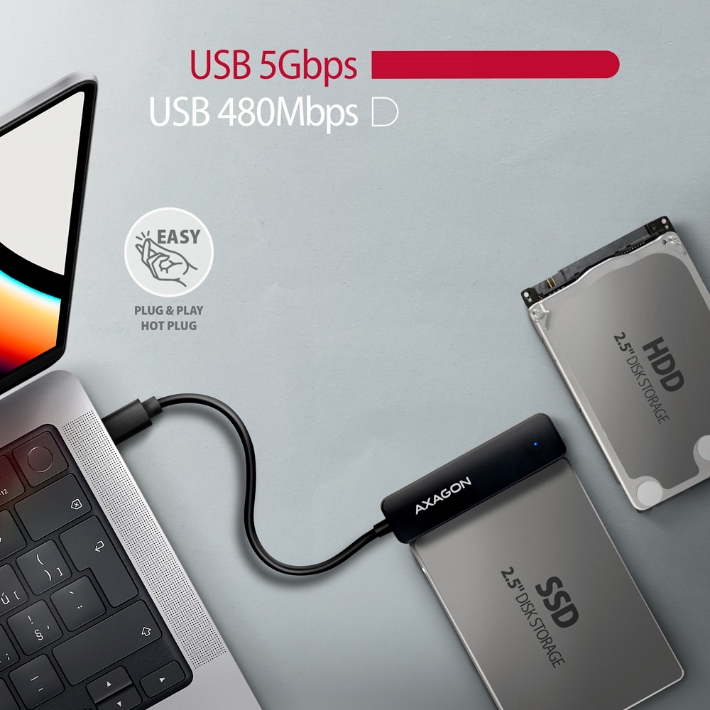 Axagon ADSA-FP2C USB-C 5Gbps - SATA 6G, 2.5 SSD/HDD SLIM adapter - Adapter - Digital/Daten interface-kort/adapter