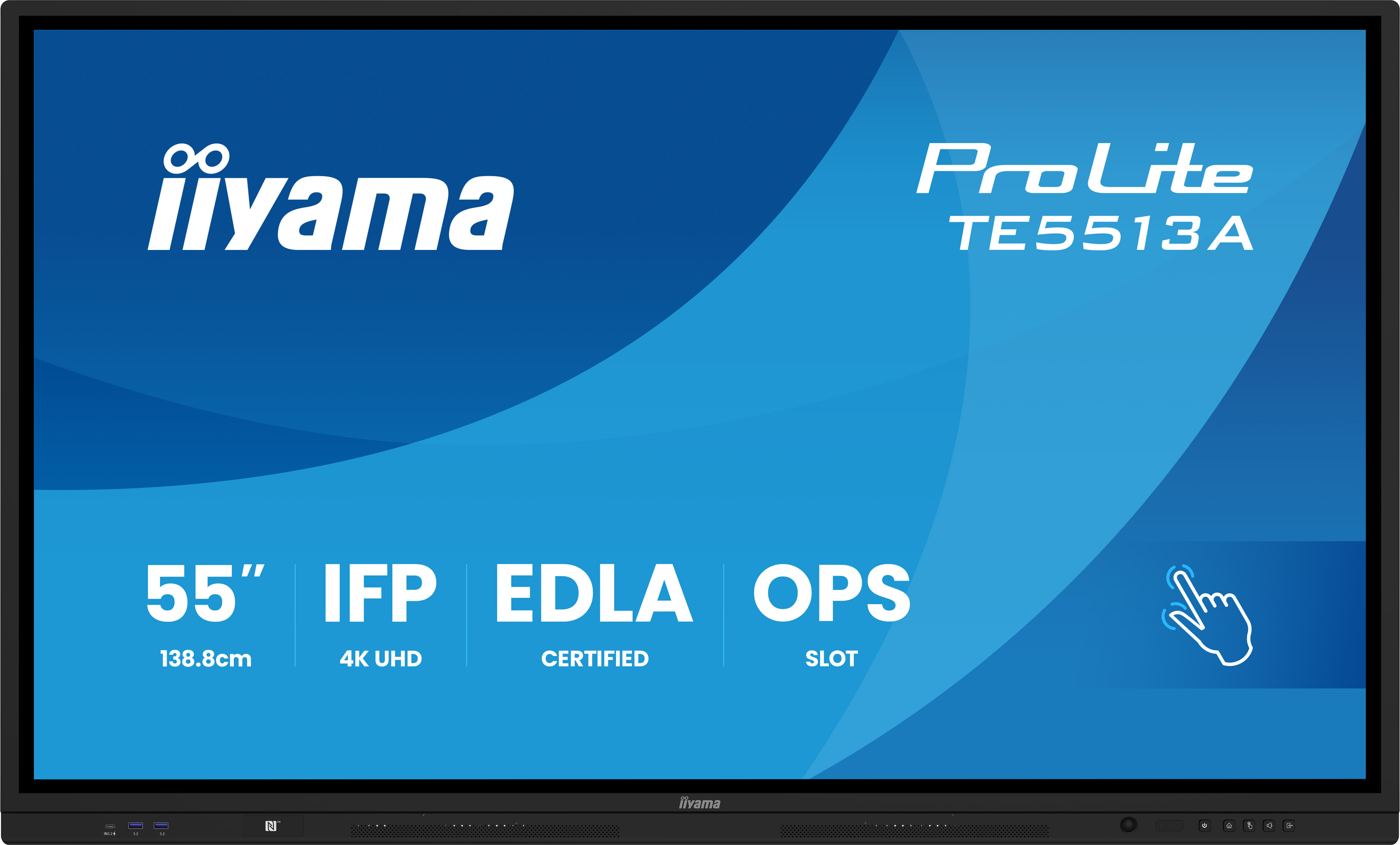 iiyama TE6513A-B1AG skilte display Interaktivt fladpanel 163,8 cm (64.5") Wi-Fi 450 cd/m² 4K Ultra HD Sort Berøringsskærm Indbygget processer Android 18/7