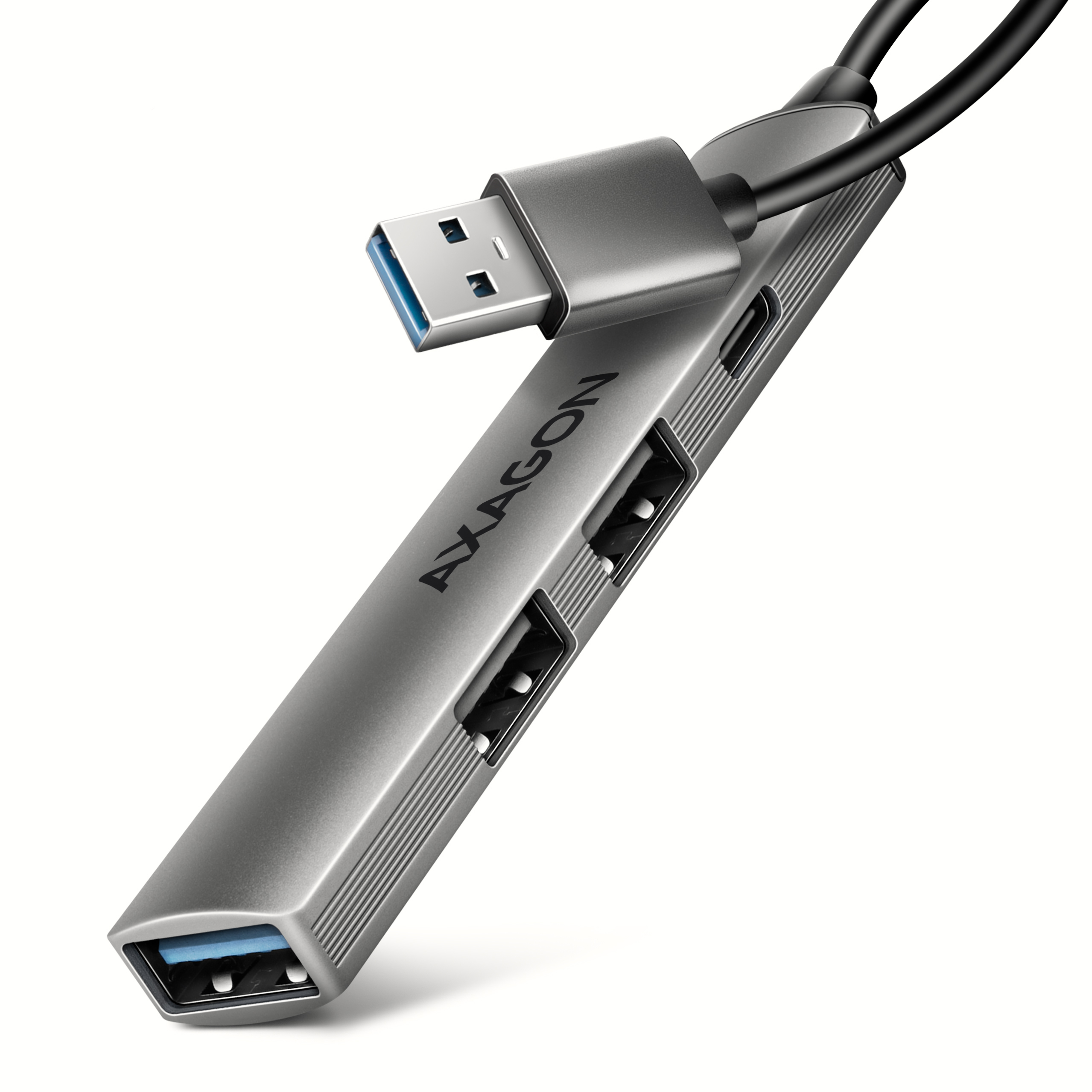 Axagon HUB USB HUE-STA, 4x USB ALU STRIP hub, 1x USB-A 5Gbps, 2x USB-A & 1x USB-C 480Mbps, kabel USB-A 12cm USB 3.2 Gen 1 (3.1 Gen 1) Type-A 5 Mbit/s Grå