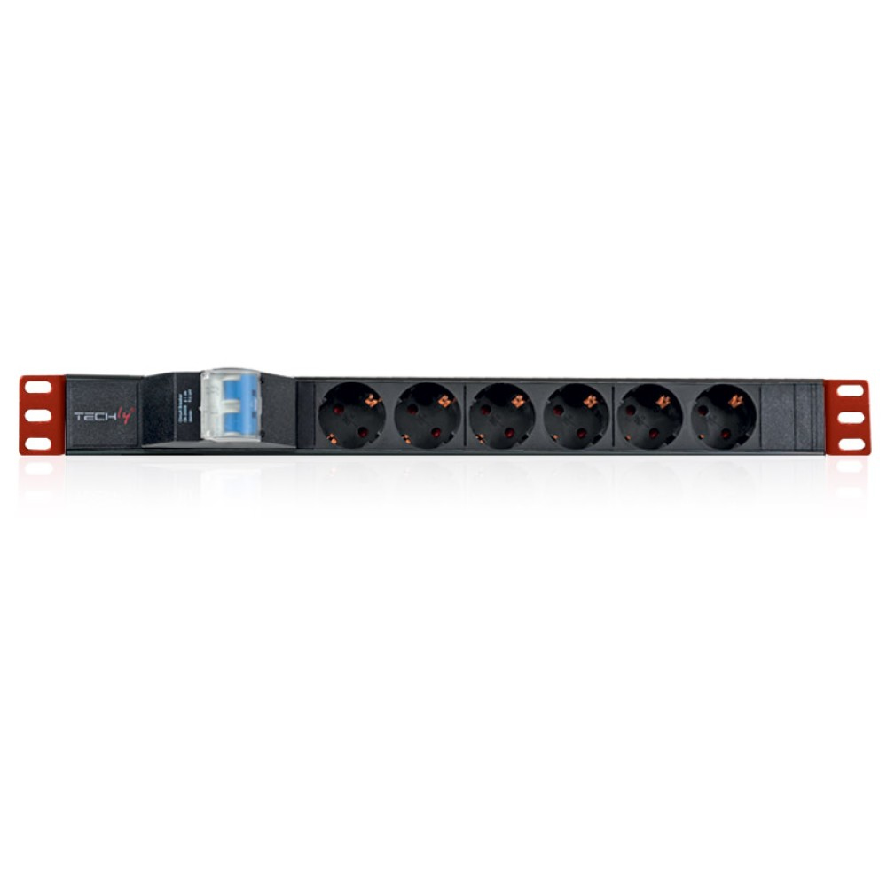 Techly I-CASE STRIP-61UD strømforsyningsenhed (PDU) 6 AC stikkontakt(er) 1U Sort, Rød