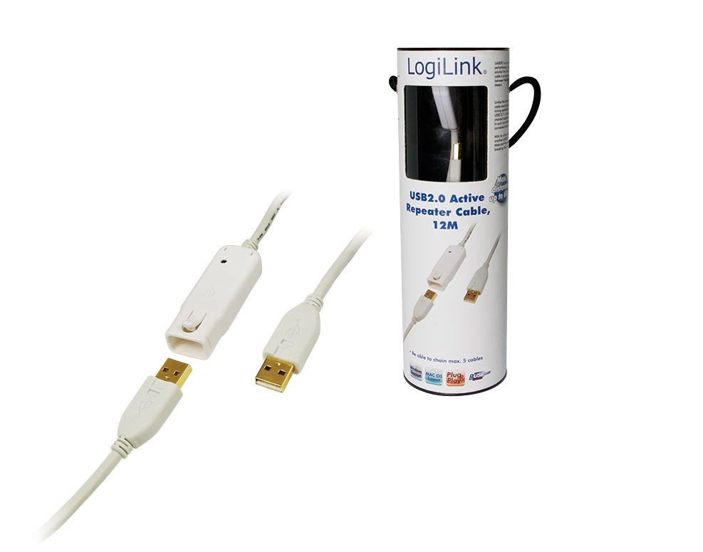 LogiLink 12m USB 2.0 USB-kabel USB A 0,48 Gbit/sek. Hvid