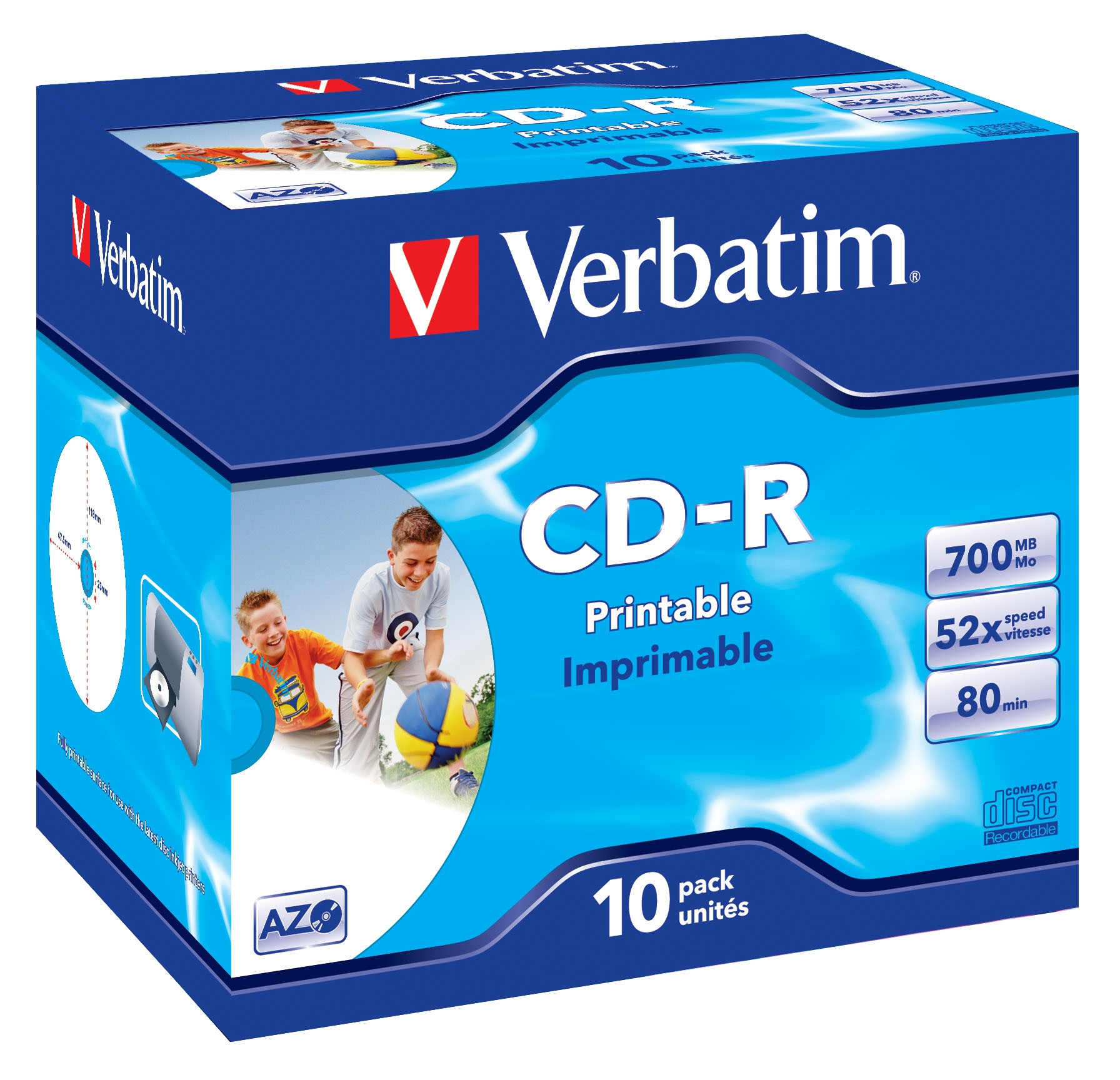 Verbatim CD-R AZO Wide Inkjet Printable 700 MB 52x 10 stk