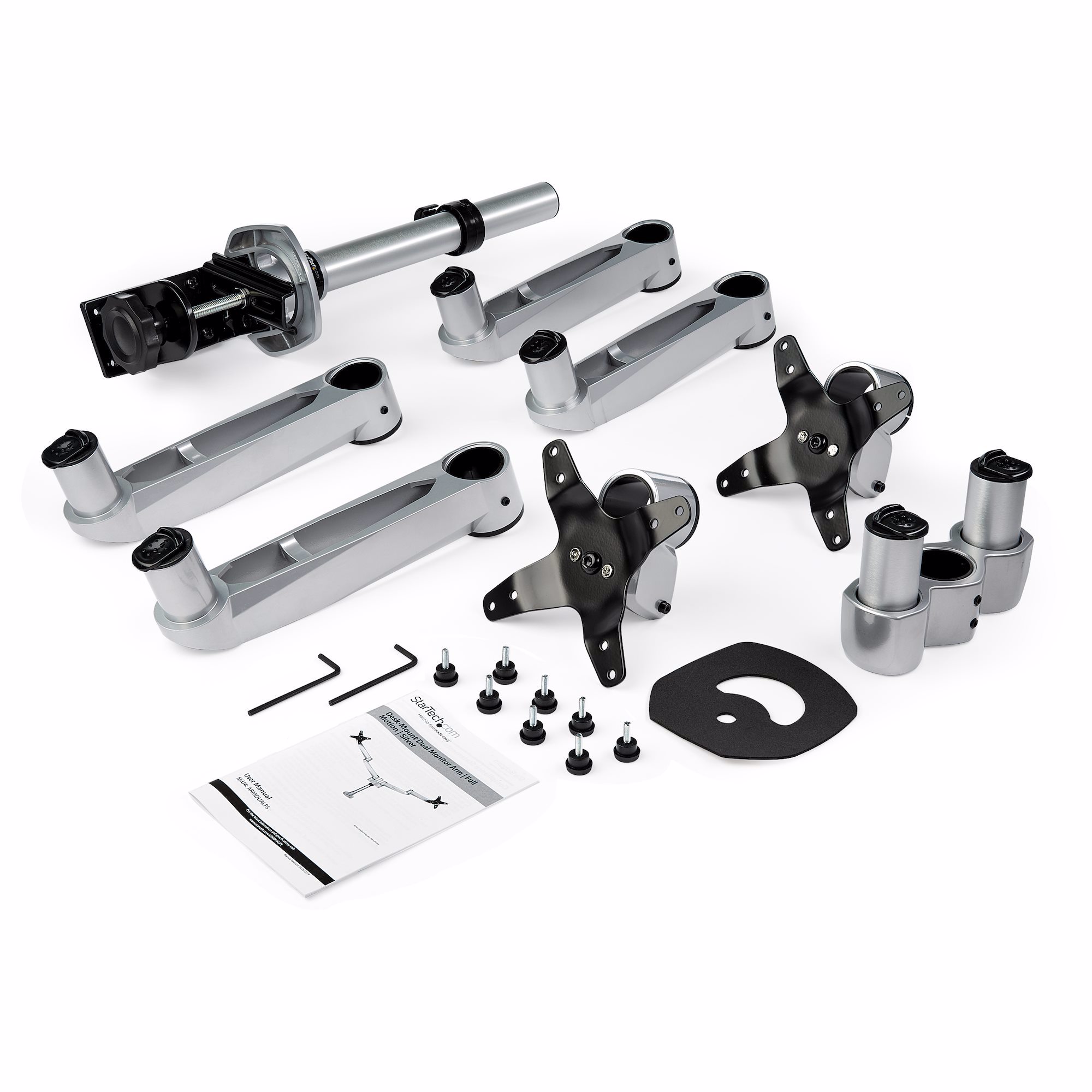 StarTech.com ARMDUALPS skærmbeslag og -stativer 68,6 cm (27") Skrivebord Sølv