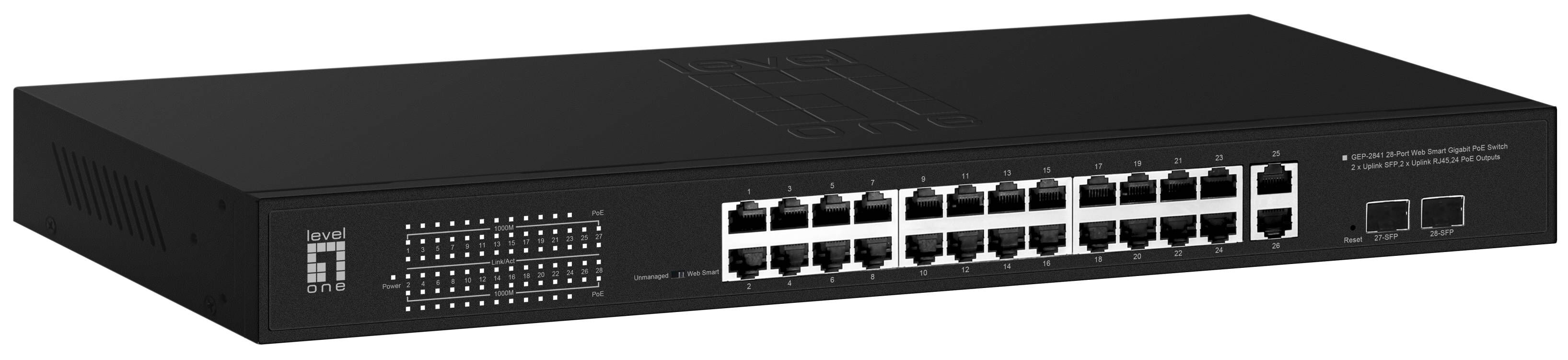 LevelOne GEP-2841 netværksswitch Administreret L2 Gigabit Ethernet (10/100/1000) Strøm over Ethernet (PoE) 1U Sort