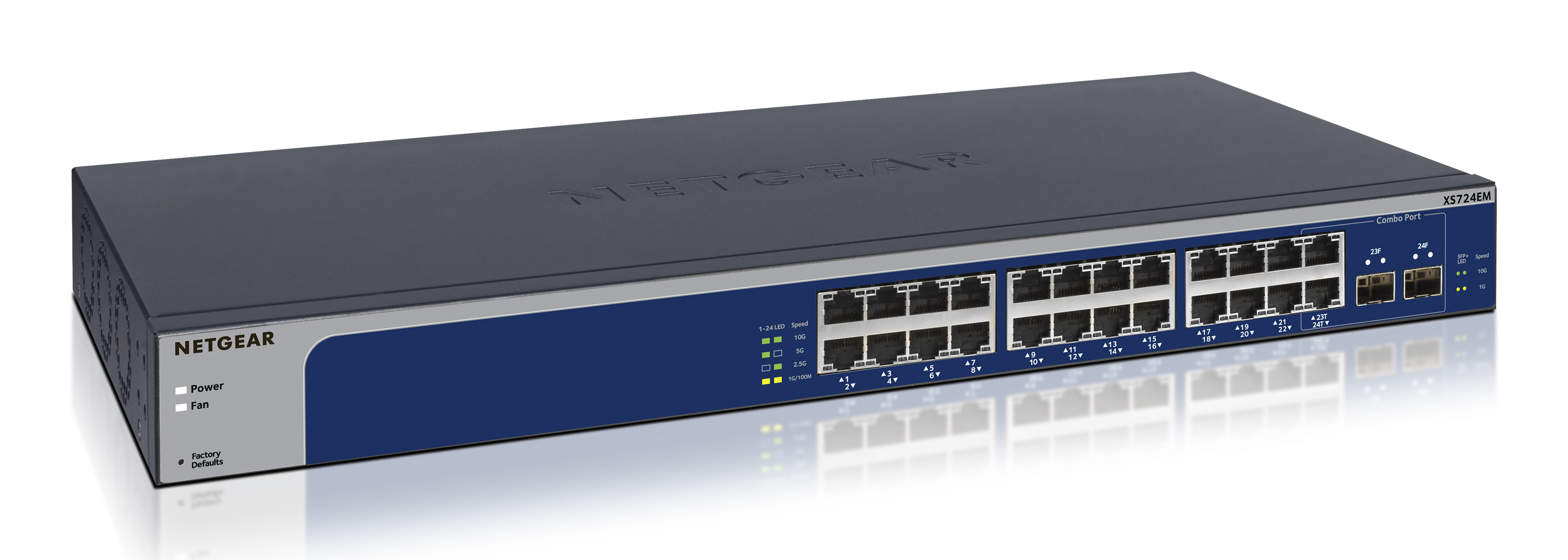 NETGEAR XS724EM Administreret L2 10G Ethernet (100/1000/10000) 1U Blå, Grå