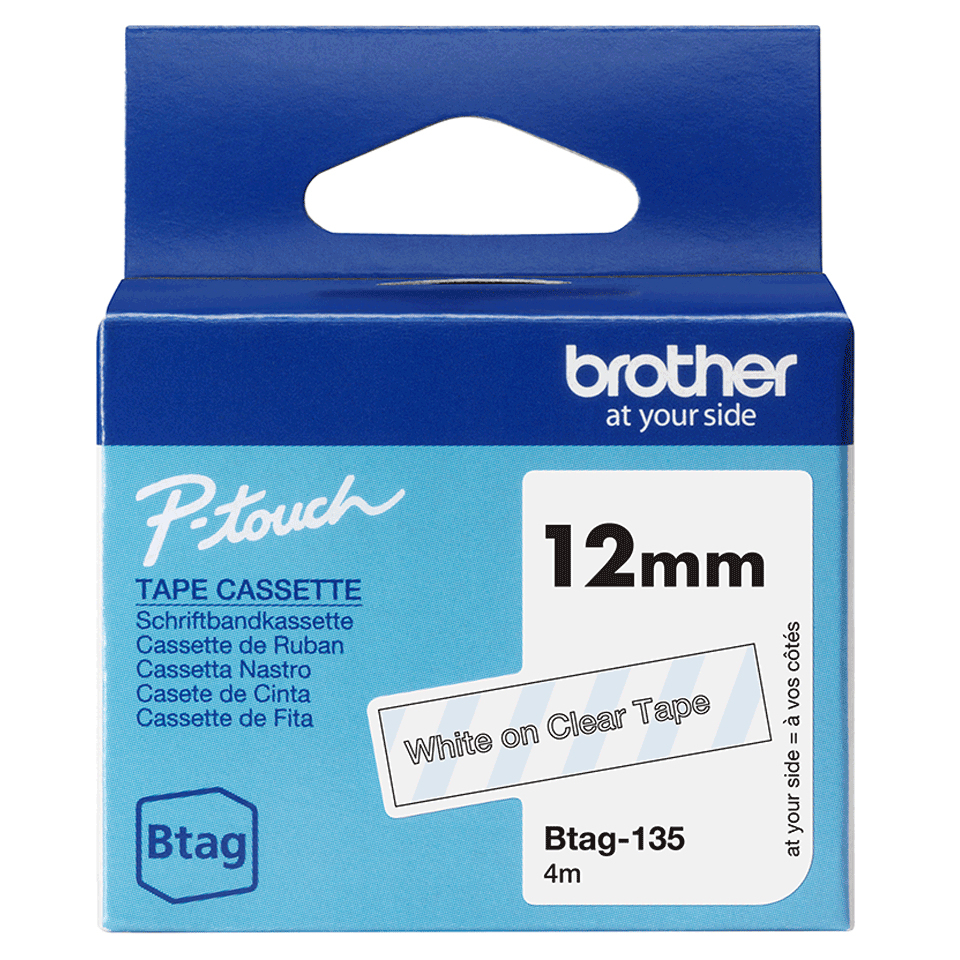 Brother BTAG-135 etiketbånd Hvid på transparent