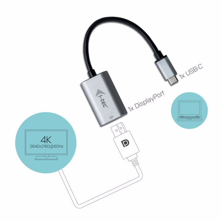 i-tec Metal C31METALDP60HZ videokabel adapter 0,15 m USB Type-C Display Port Grå, Turkis