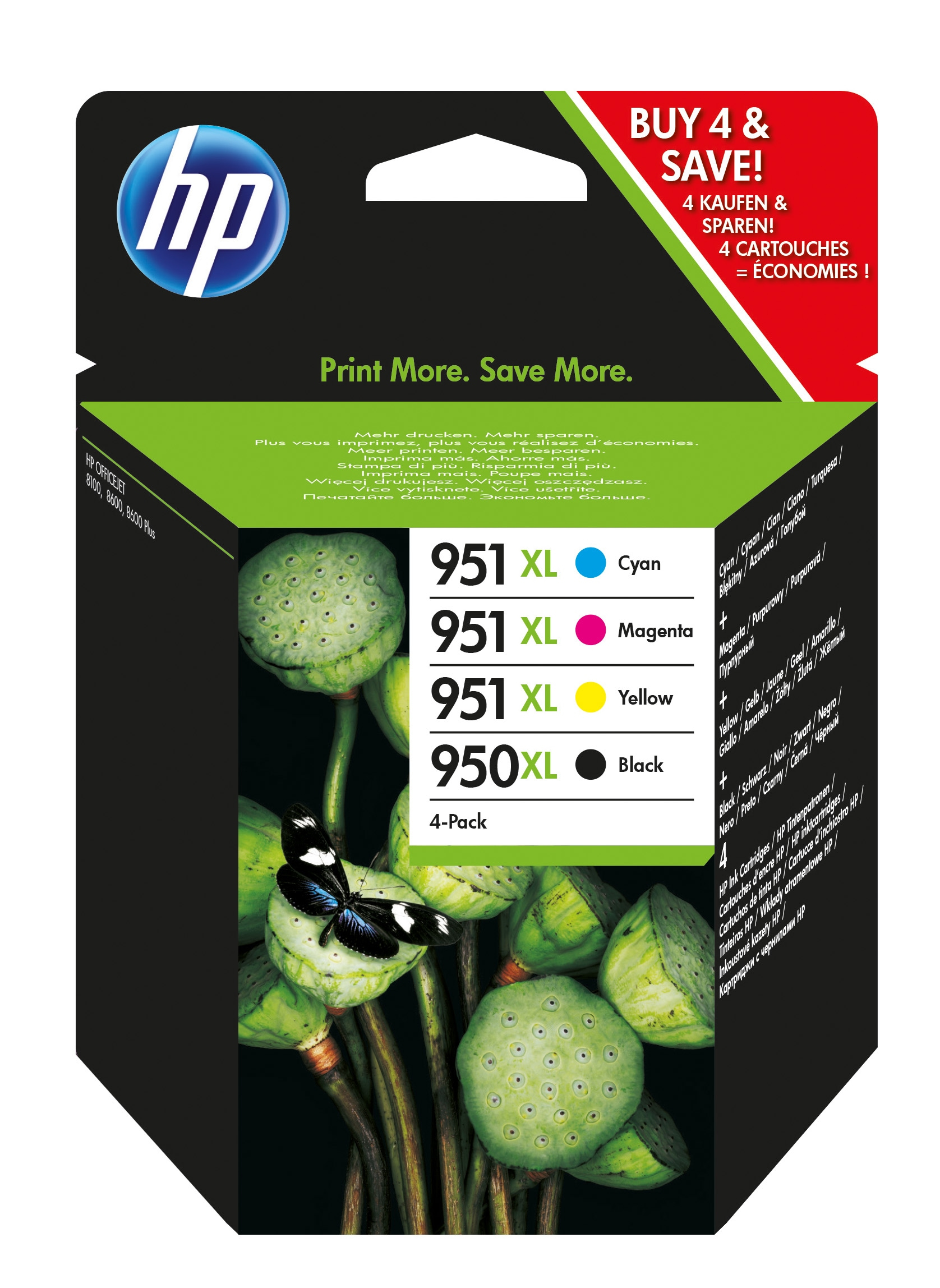 HP 950XL High Yield Black/951XL High Yield Cyan/Magenta/Yellow 4-pack Original Ink Cartridges blækpatron 4 stk Højt (XL) udbytte Sort, Blå, Magenta, Gul