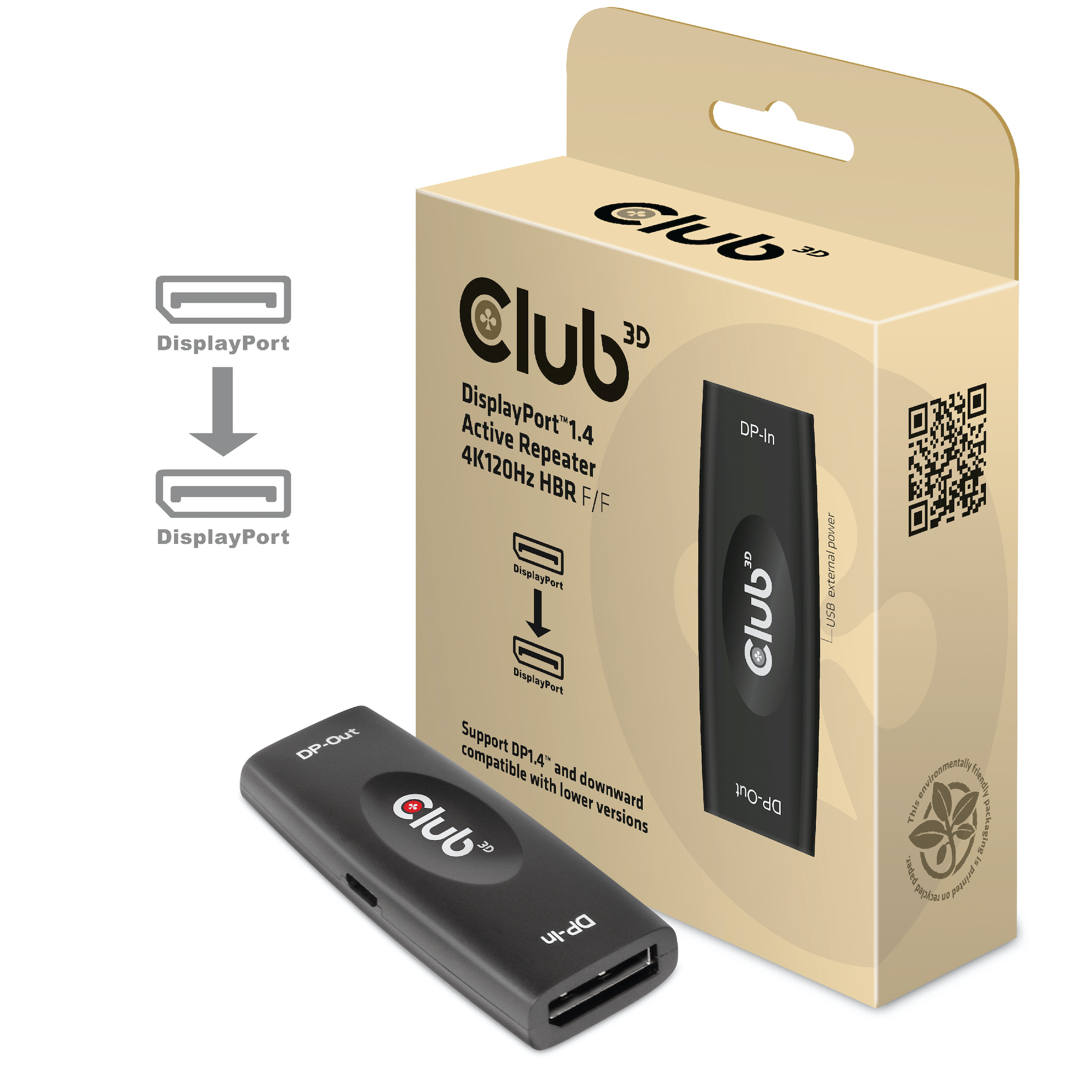 CLUB3D DP 1.4 4K120HZ HDR ACTIVE REPEATER F/F displayport Sort