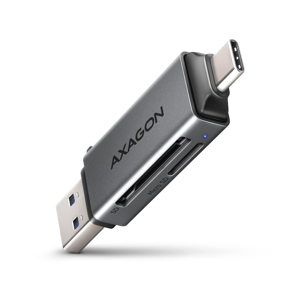 Axagon CRE-DAC USB-C+ USB-A 5 Gbps MINI card reader 2-slot & lun SD/microSD kortlæser USB 3.0 Type-A/Type-C Grå