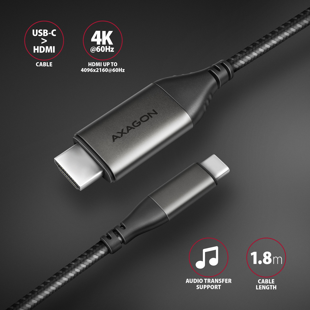 Axagon RVC-HI2MC videokabel adapter 1,8 m USB Type-C HDMI Sort