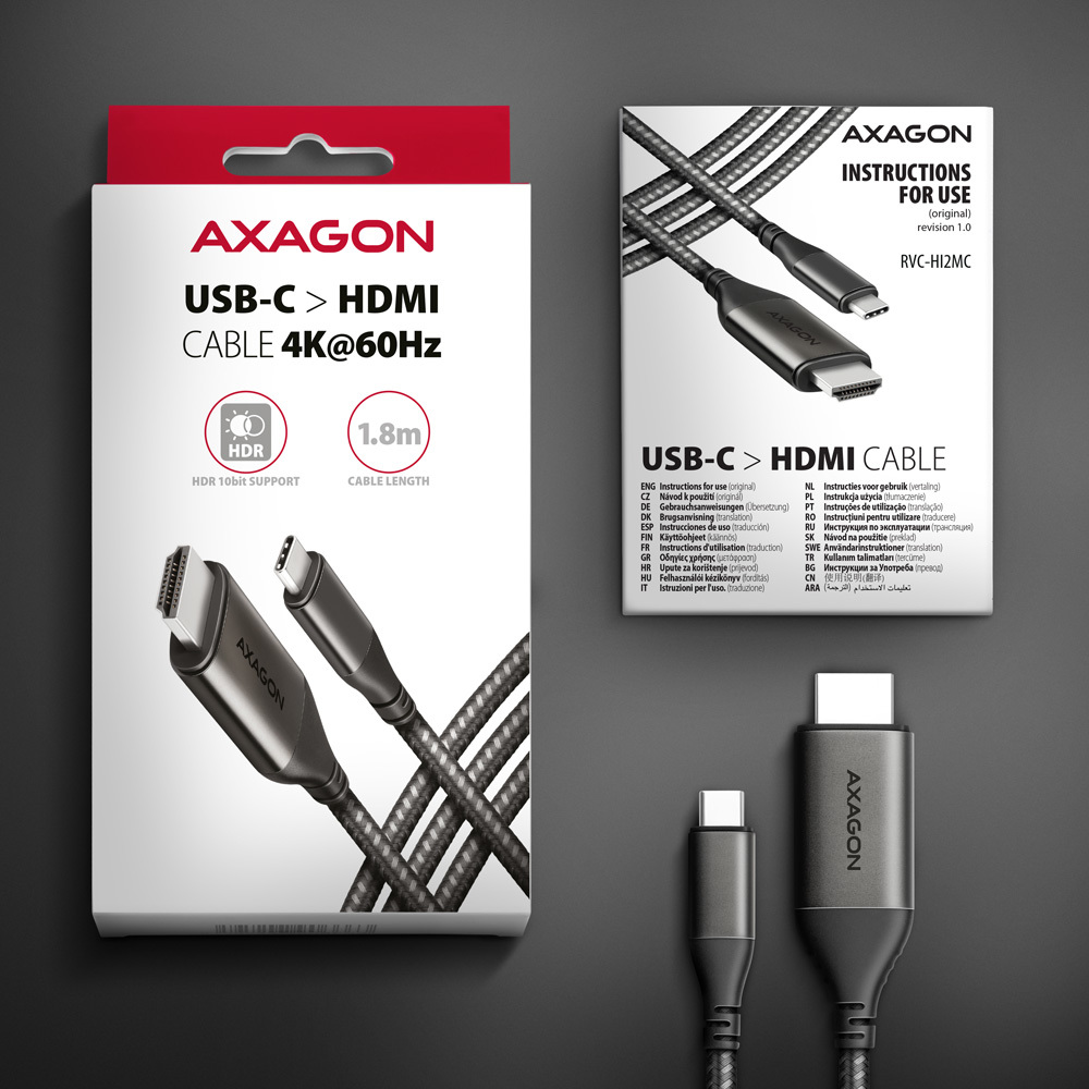 Axagon RVC-HI2MC videokabel adapter 1,8 m USB Type-C HDMI Sort