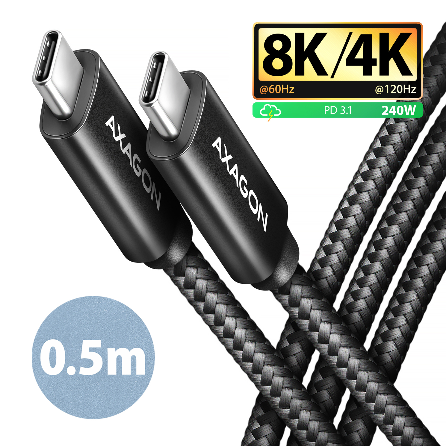 Axagon BUCM4X-CM05AB USB-kabel USB4 Gen 3x2 0,5 m USB C Sort