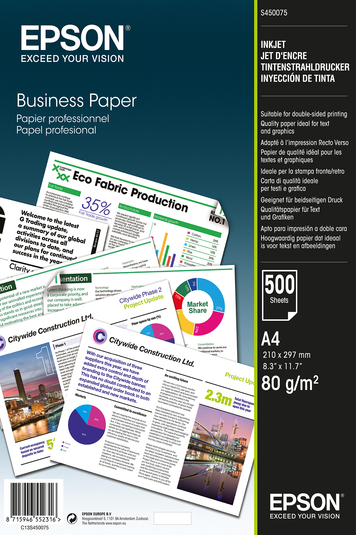 Epson C13S450075 printpapir A4 (210x297 mm) Mat 500 ark Hvid