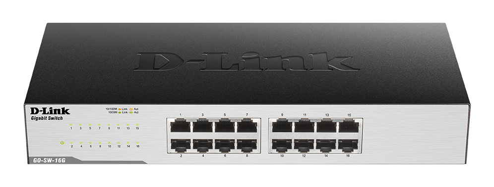 D-Link GO-SW-16G Ikke administreret L2 Gigabit Ethernet (10/100/1000) 1U Sort