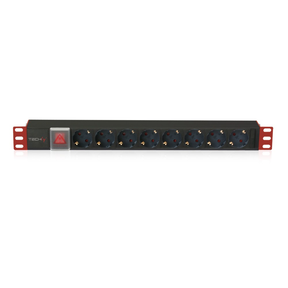 Techly I-CASE STRIP-81UD strømforsyningsenhed (PDU) 8 AC stikkontakt(er) 1U Sort, Rød