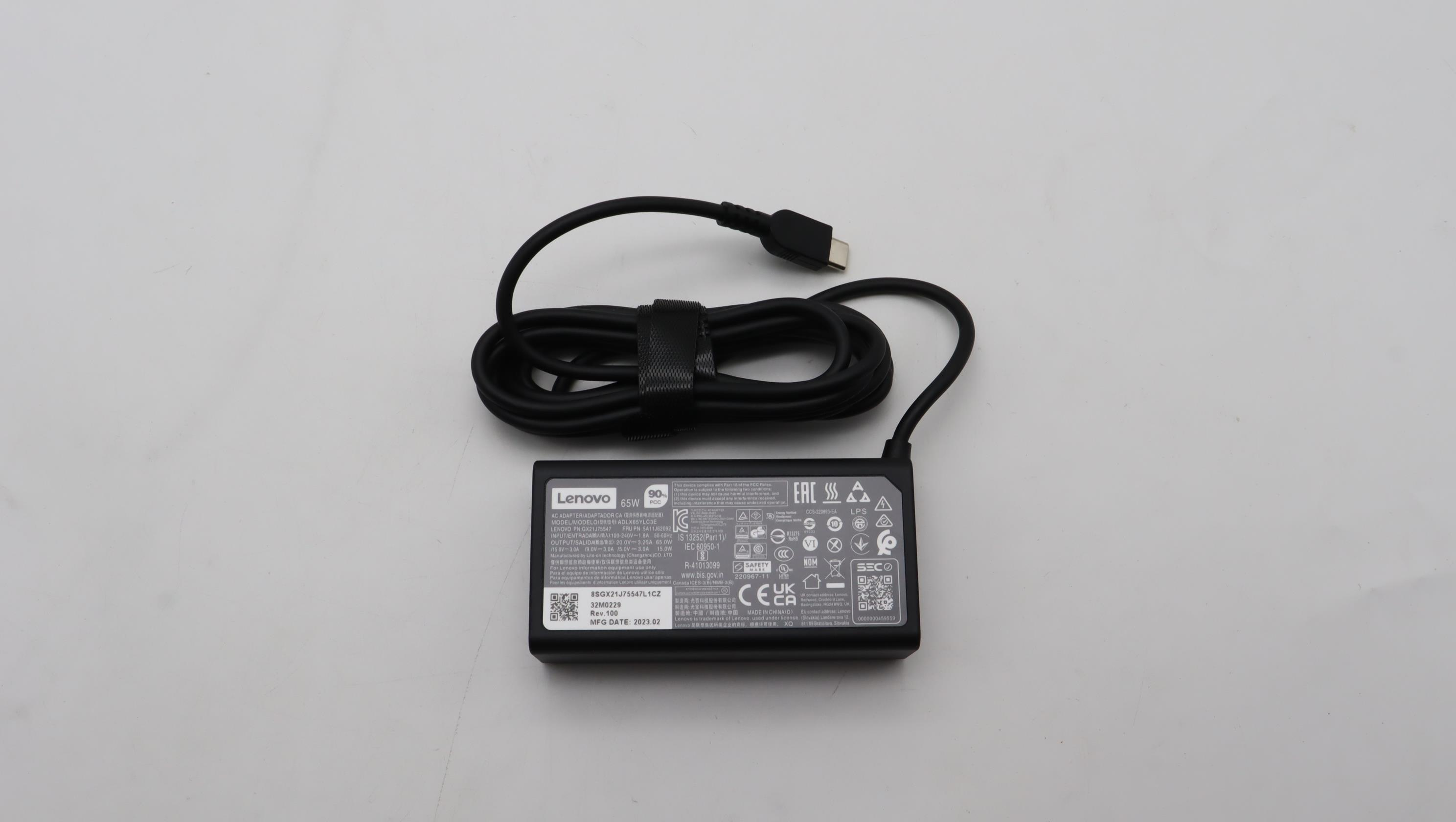 Lenovo 5A11J62092 strømadapter og vekselret Indendørs 65 W Sort