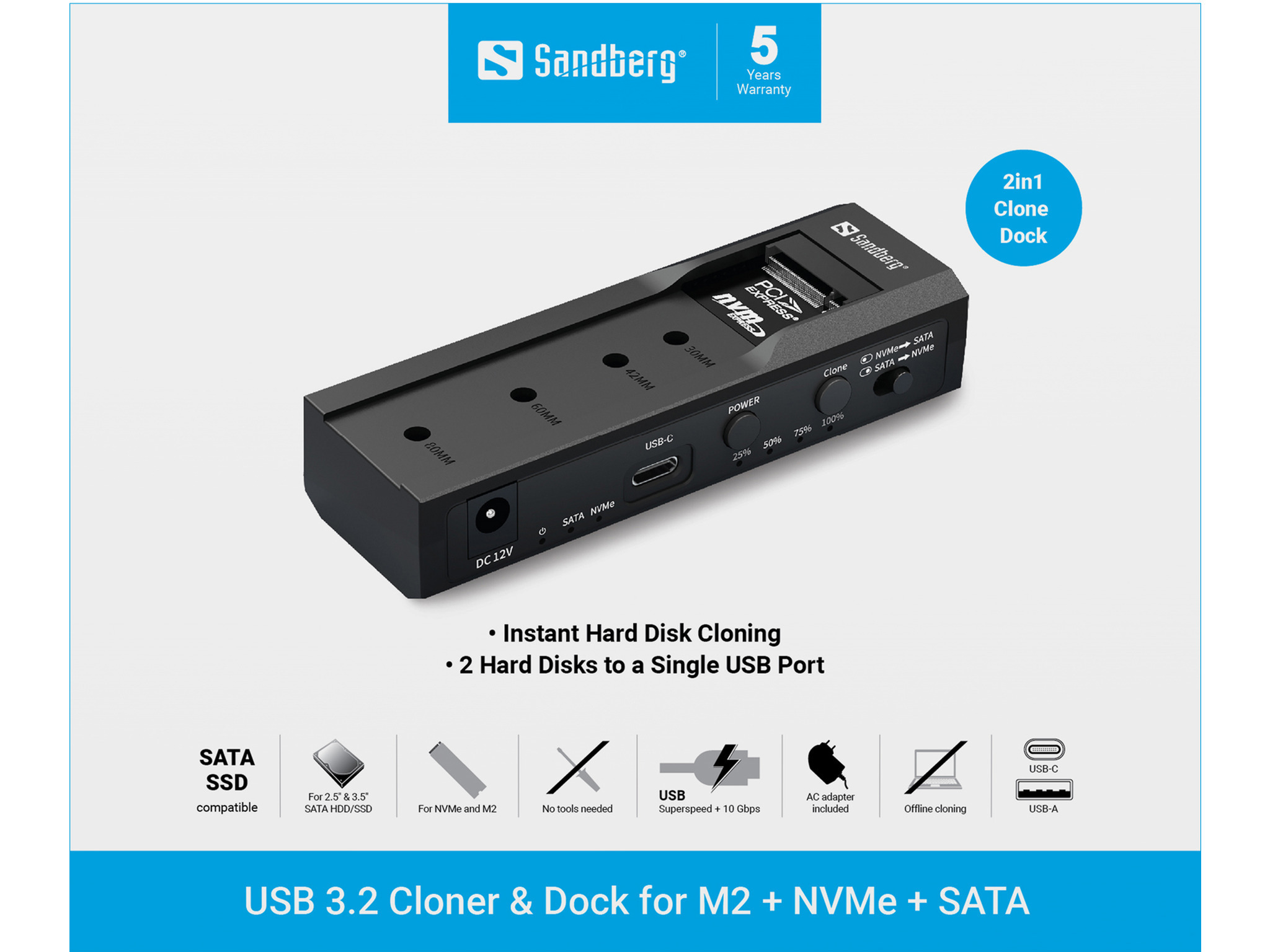 Sandberg USB-3 Cloner+Dock M2+NVMe+SATA