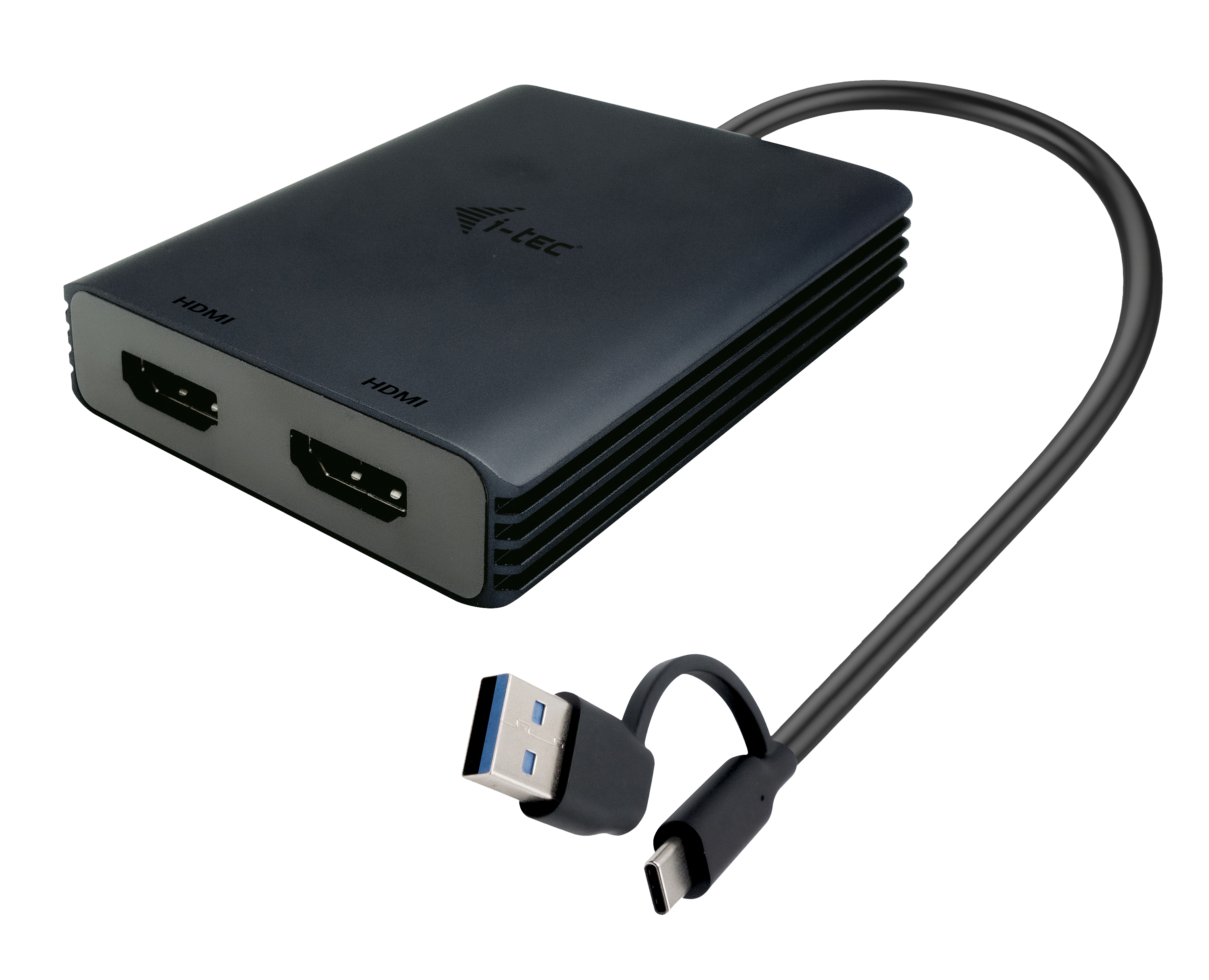 i-tec CADUAL4KHDMI videokabel adapter 0,27 m USB Type-A/USB Type-C 2 x HDMI Sort