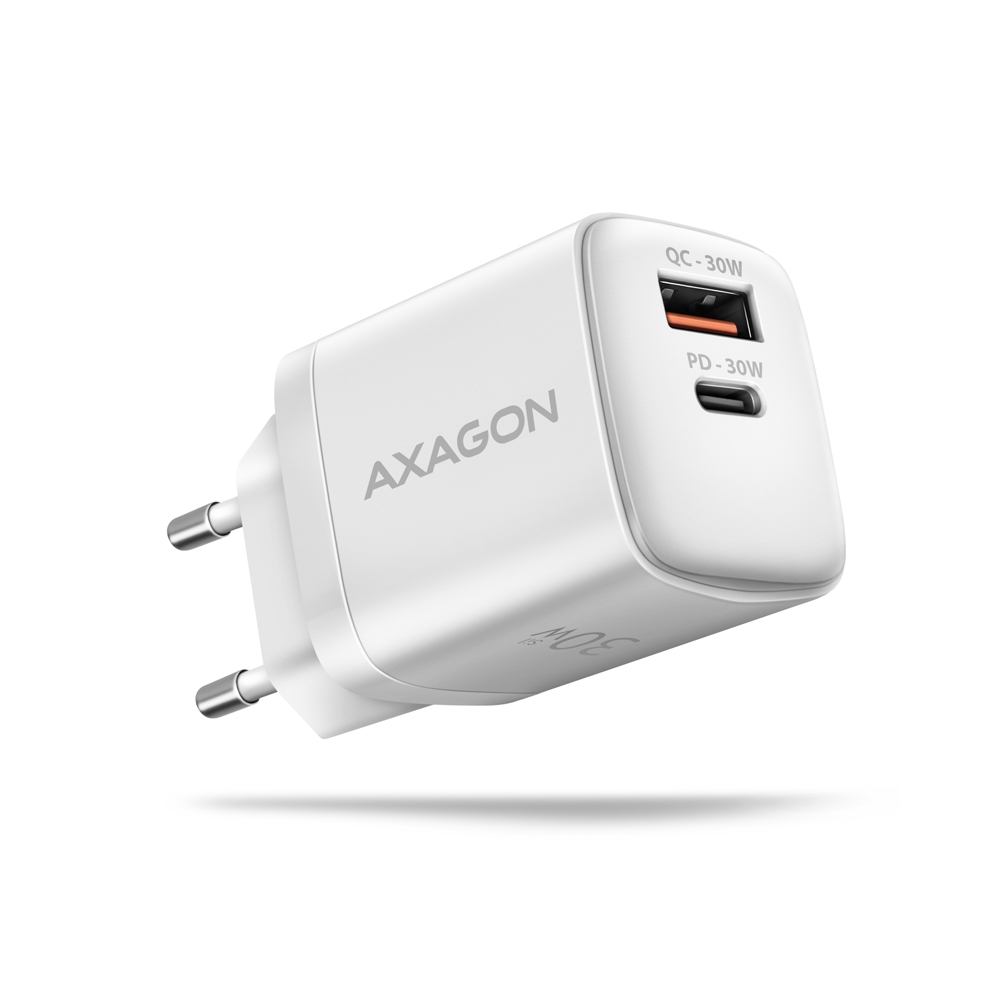 Axagon ACU-PQ30W Ladegerät QC3.0.4.0/AFC/FCP/PPS/Apple+ PD USB-C 30W - weiß - USB Typ C Mobiltelefon, Smartphone, SmartWatch, Tablet, Universel Hvid Vekselstrøm Hurtig opladning Indendørs