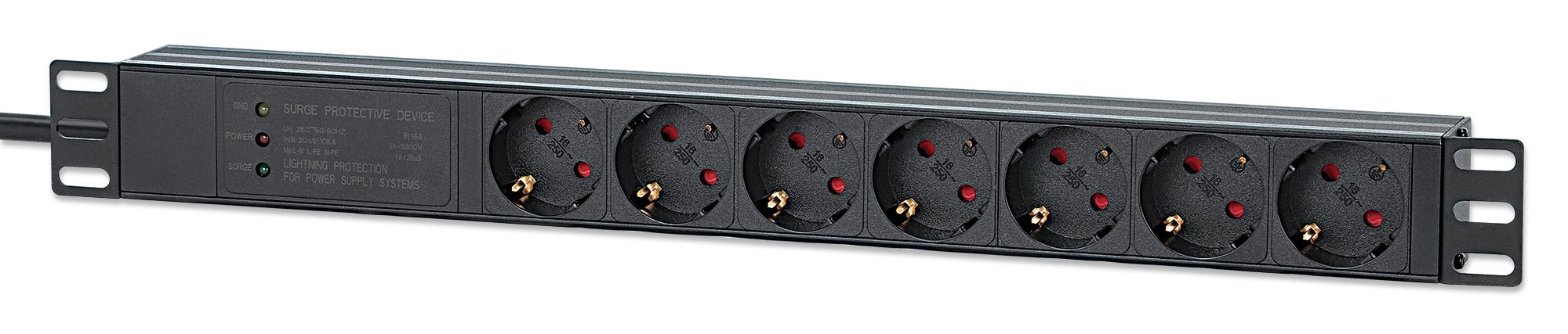 Intellinet 715140 strømforsyningsenhed (PDU) 7 AC stikkontakt(er) 1U Sort