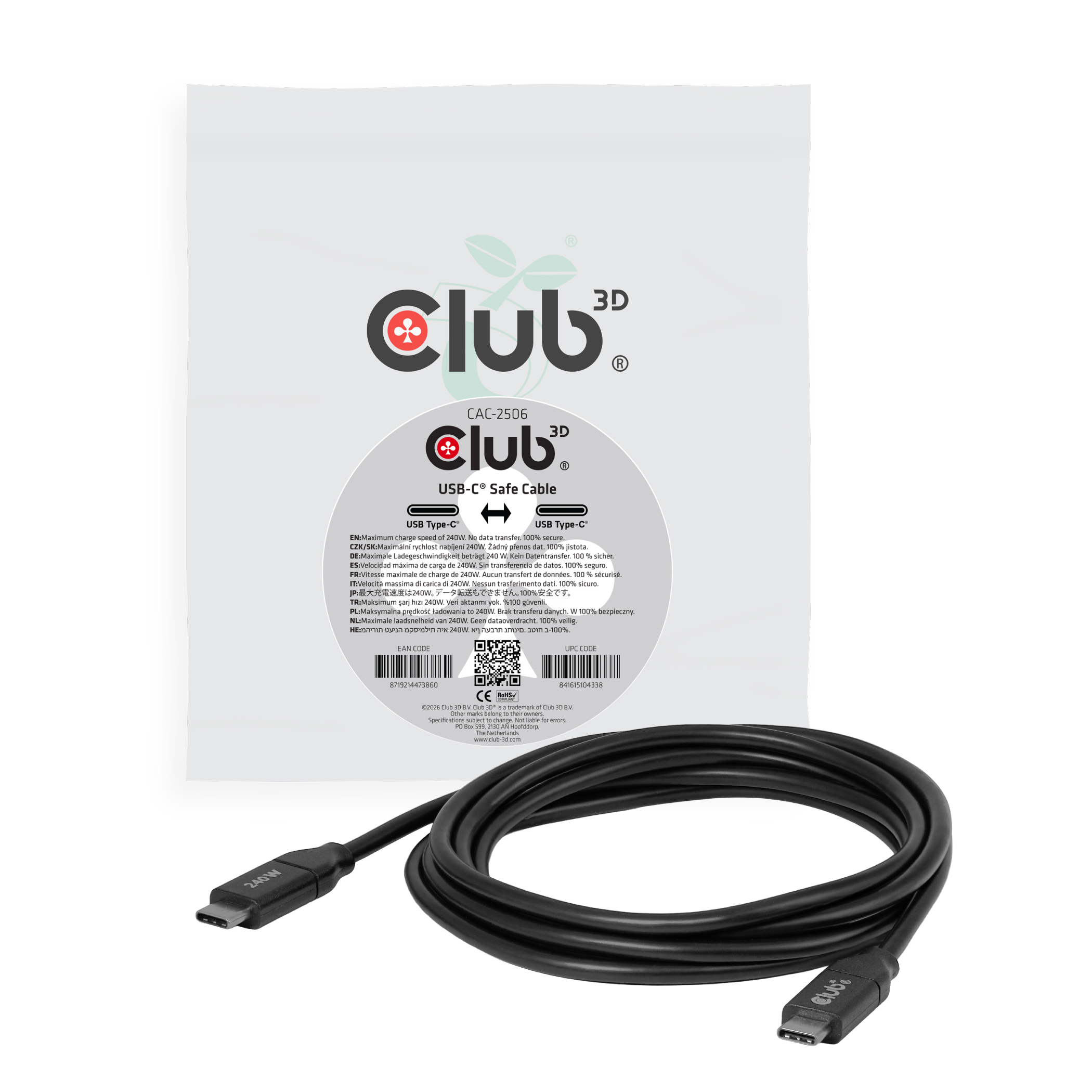 CLUB3D CAC-2506 USB-kabel 2 m USB C 3 x USB C 0 Gbit/sek. 240 W Sort