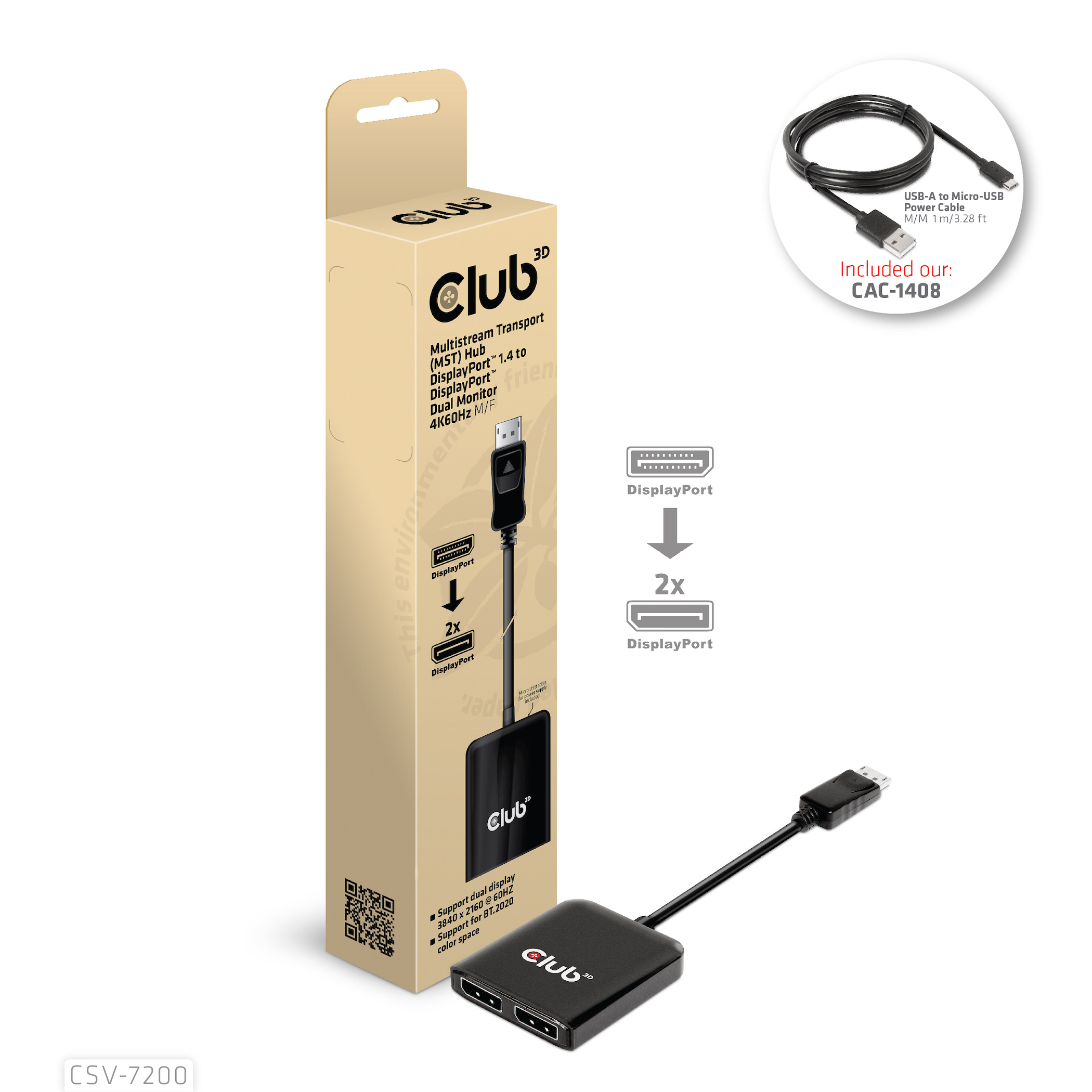 CLUB3D CSV-7220 videokabel adapter 1 m DisplayPort HDMI + DisplayPort Grå