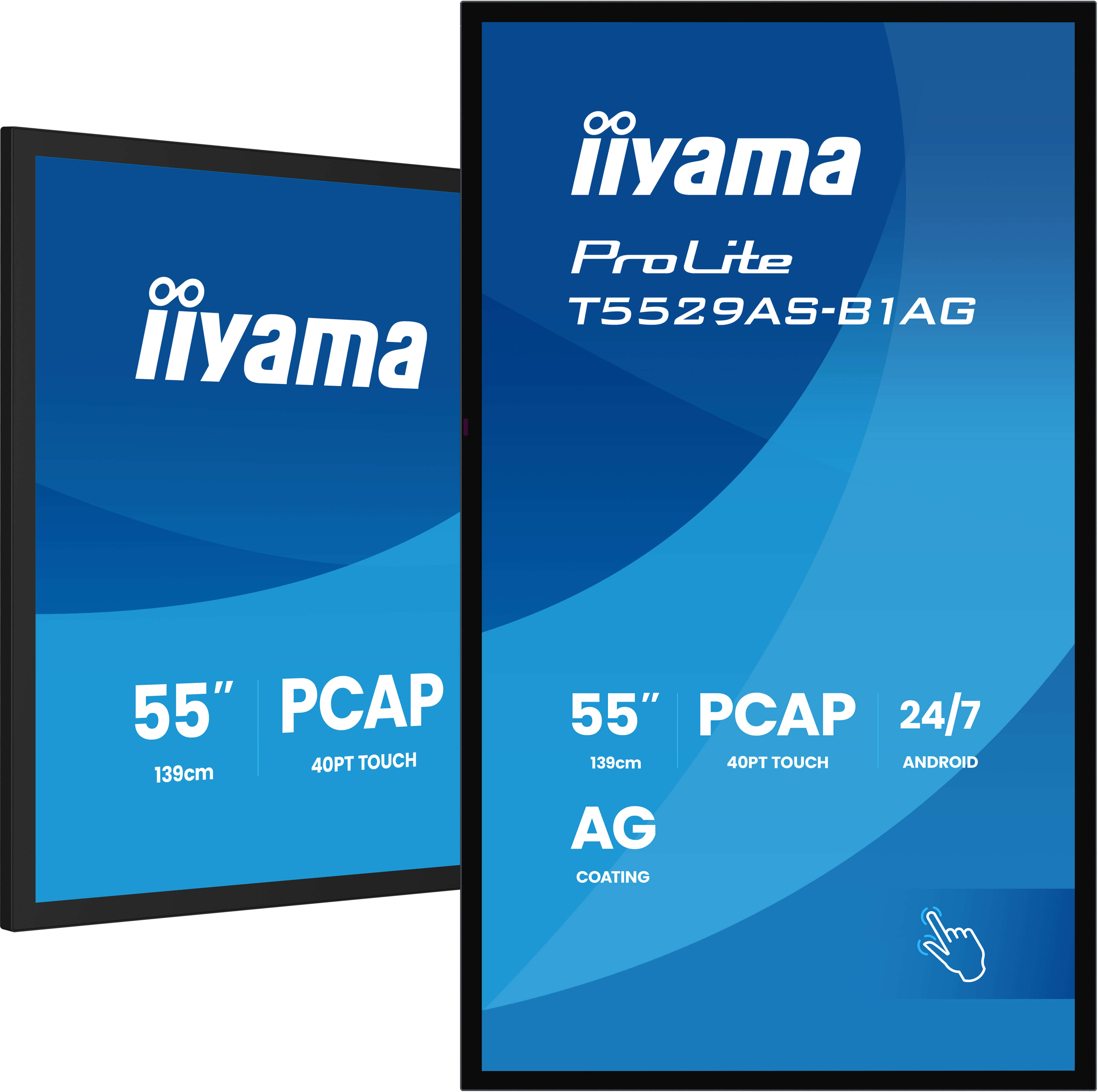 iiyama T5529AS-B1AG skilte display Interaktivt fladpanel 138,7 cm (54.6") LED Wi-Fi 500 cd/m² 4K Ultra HD Sort Berøringsskærm Indbygget processer Android 24/7