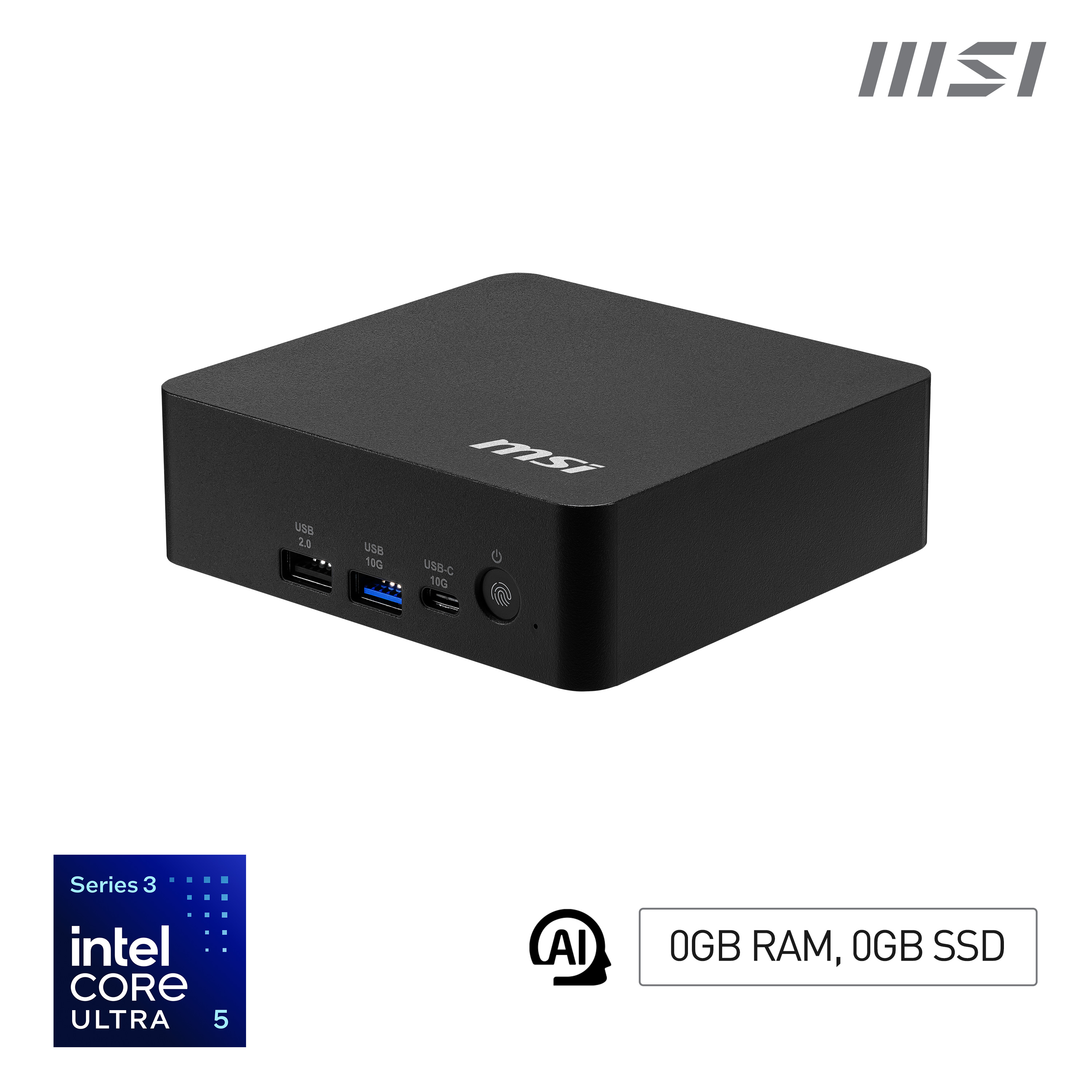 MSI Cubi NUC AI+ 3MG-005BEU Terning Sort 322 Intel® SoC FCBGA2540 Indbyggede højttaler(e)