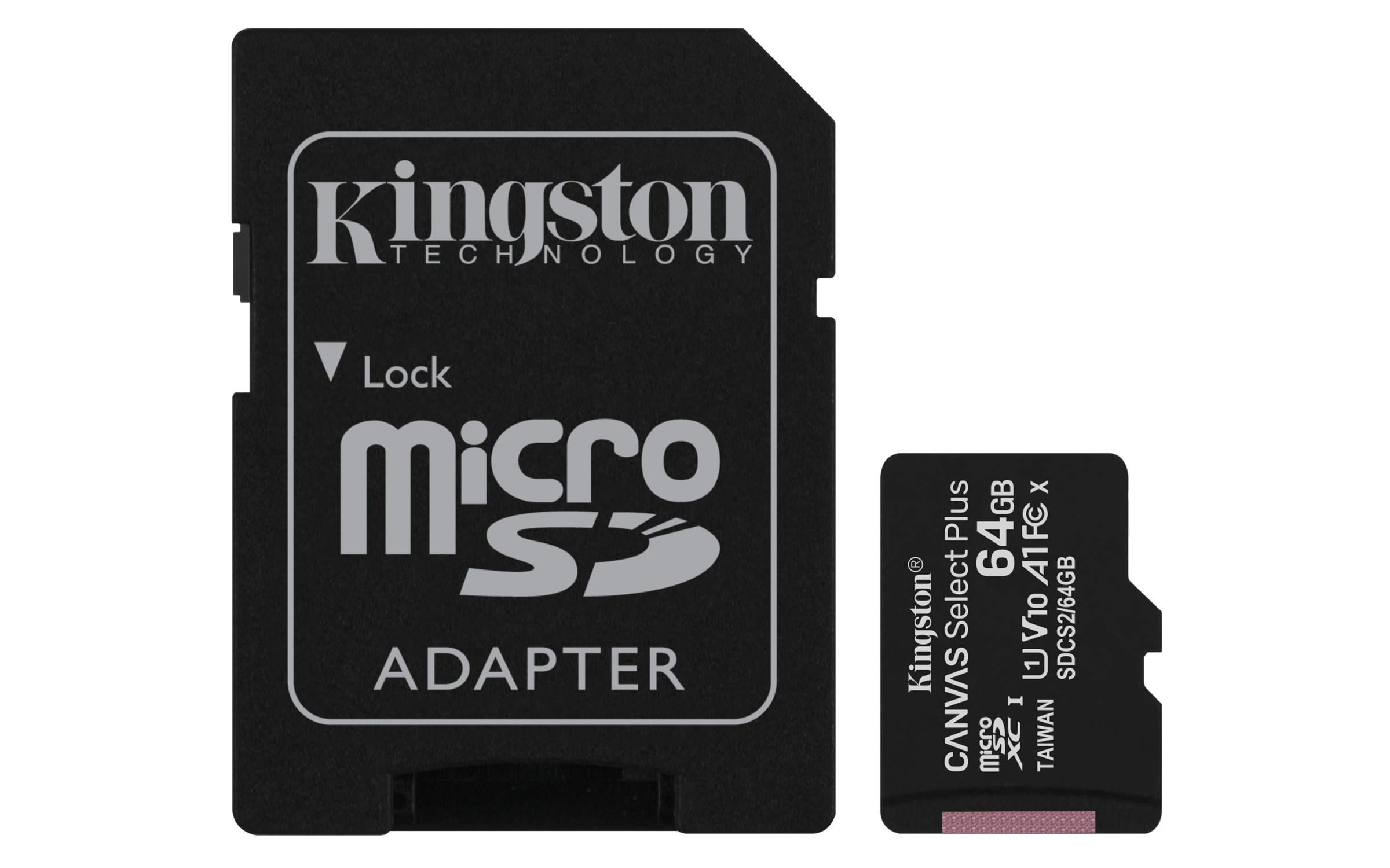 Kingston Technology 64 GB micSDHC Canvas Select Plus 100R A1 C10, pakke med to + enkelt ADP