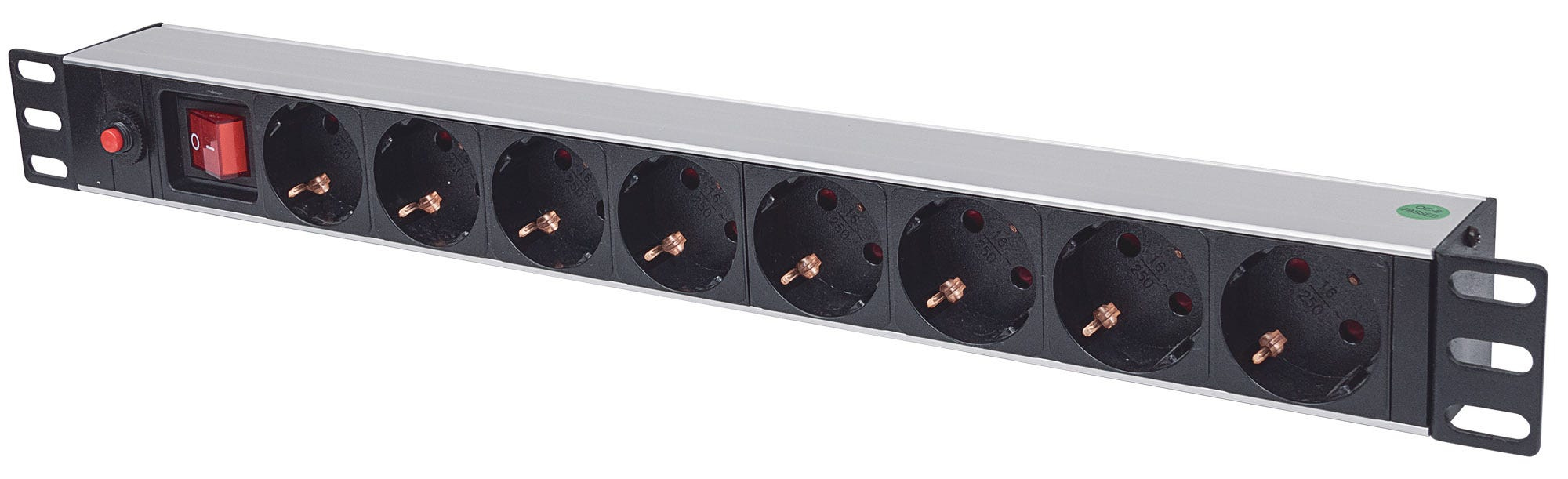 Intellinet 713986 strømforsyningsenhed (PDU) 8 AC stikkontakt(er) 1U Aluminium, Sort