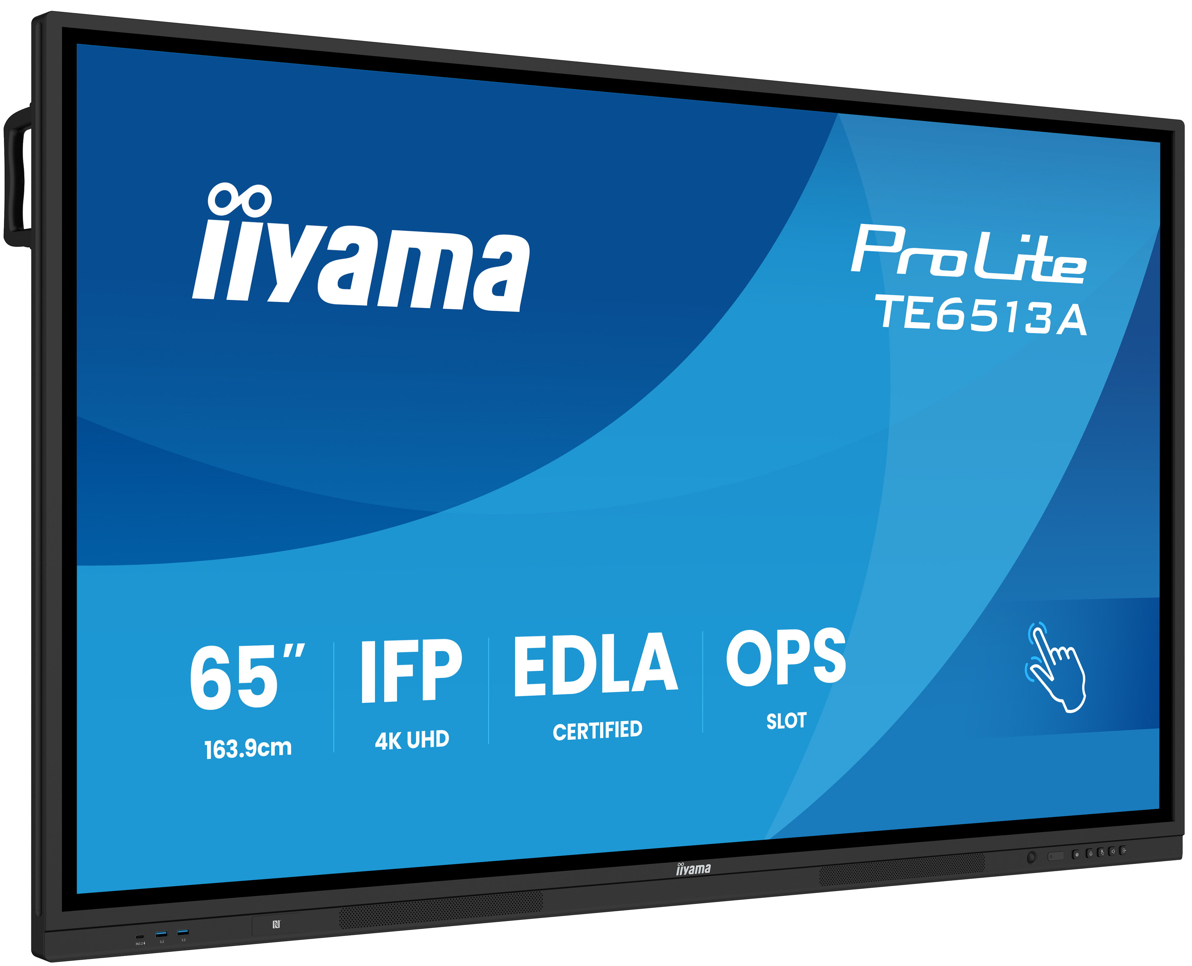 iiyama TE6513A-B2AG skilte display Interaktivt fladpanel 163,8 cm (64.5") Wi-Fi 500 cd/m² 4K Ultra HD Sort Berøringsskærm Indbygget processer Android 24/7