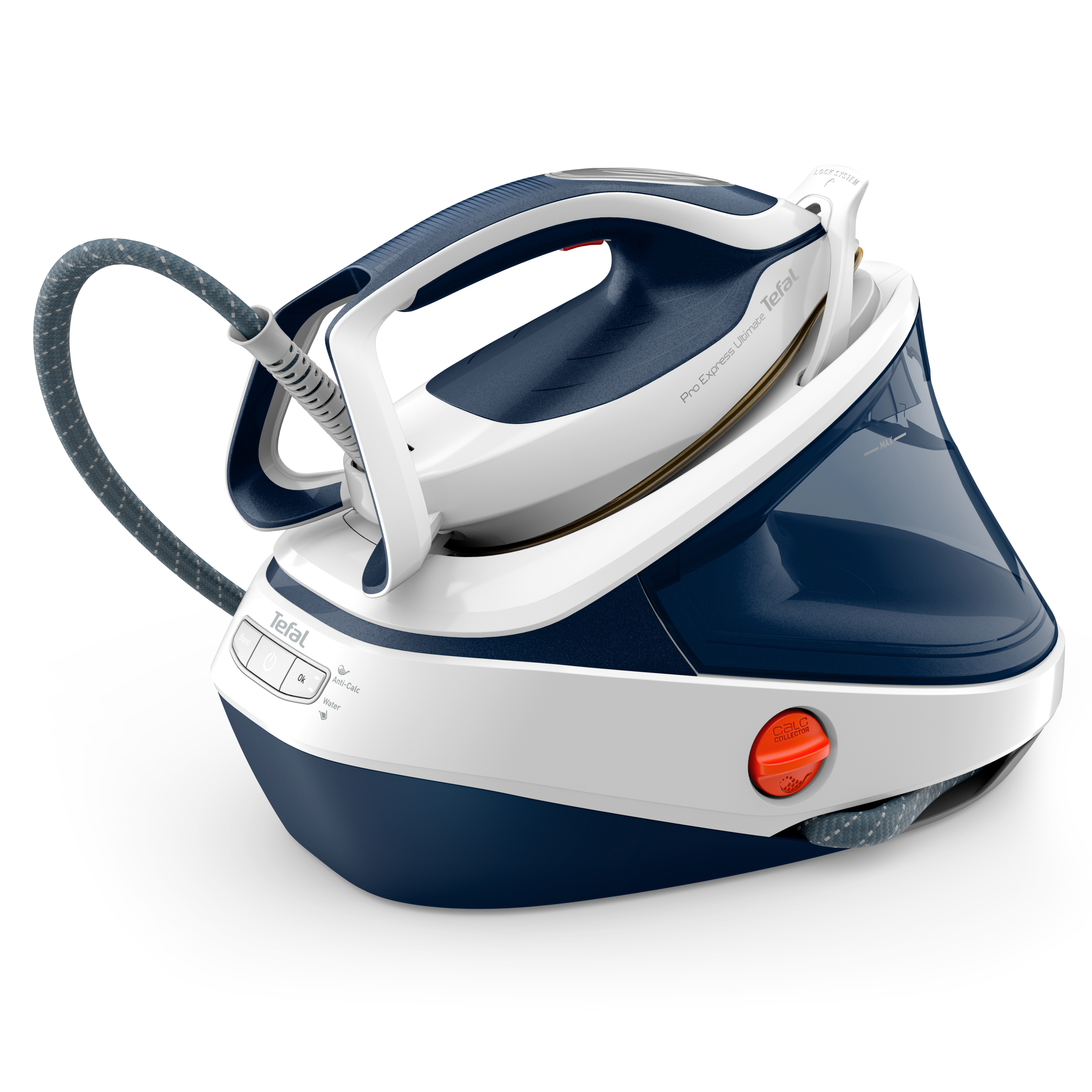 Tefal Pro Express Ultimate II GV9712 3000 W 1,2 L Durilium Airglide-sålplade Blå, Hvid