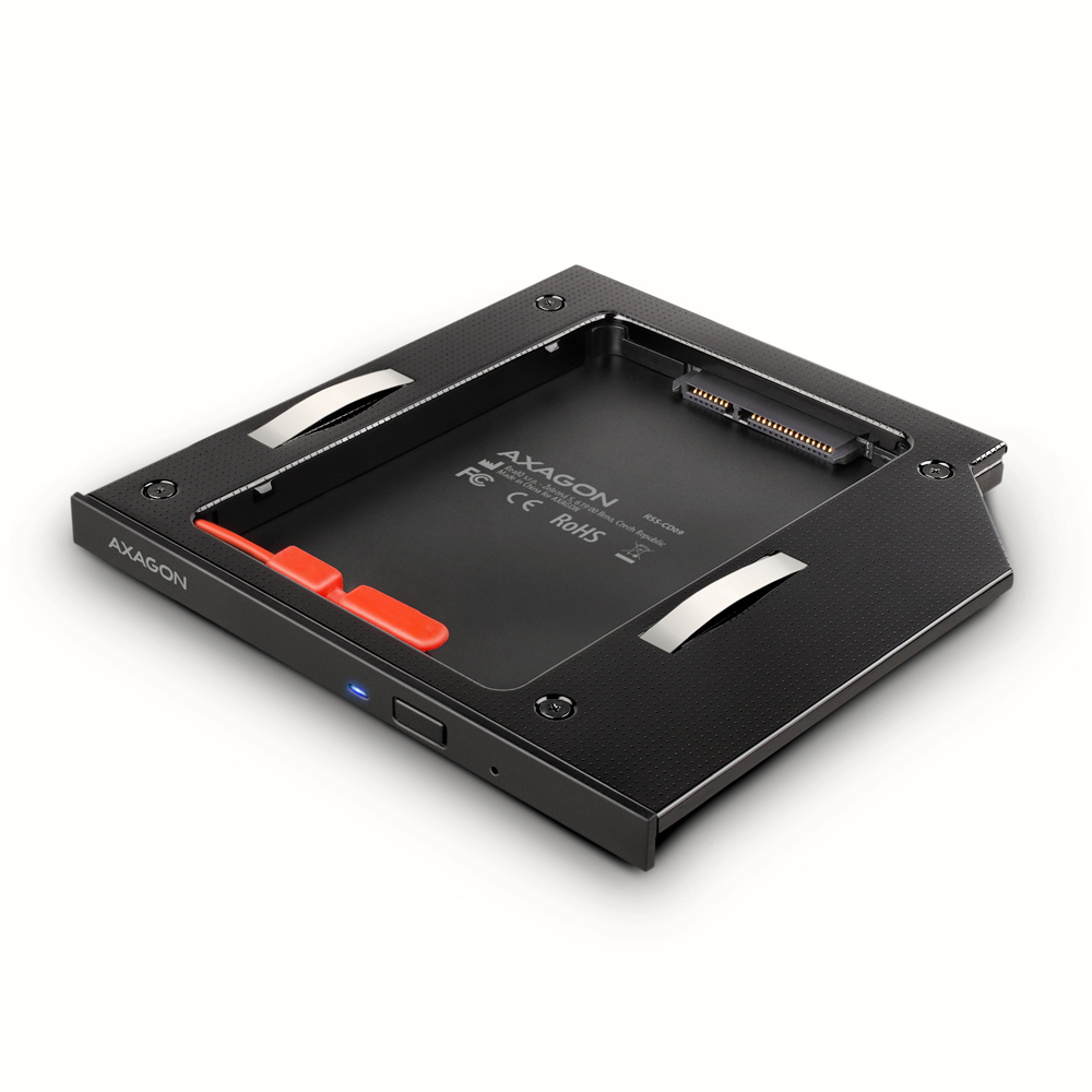 Axagon RSS-CD09 2.5 SSD/HDD caddy into DVD slot 9.5 mm LED ALU interface-kort/adapter Intern SATA