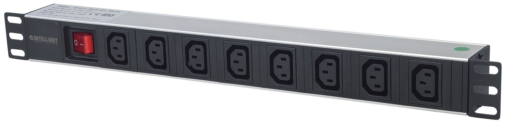 Intellinet 163620 strømforsyningsenhed (PDU) 8 AC stikkontakt(er) 1U Sort, Sølv