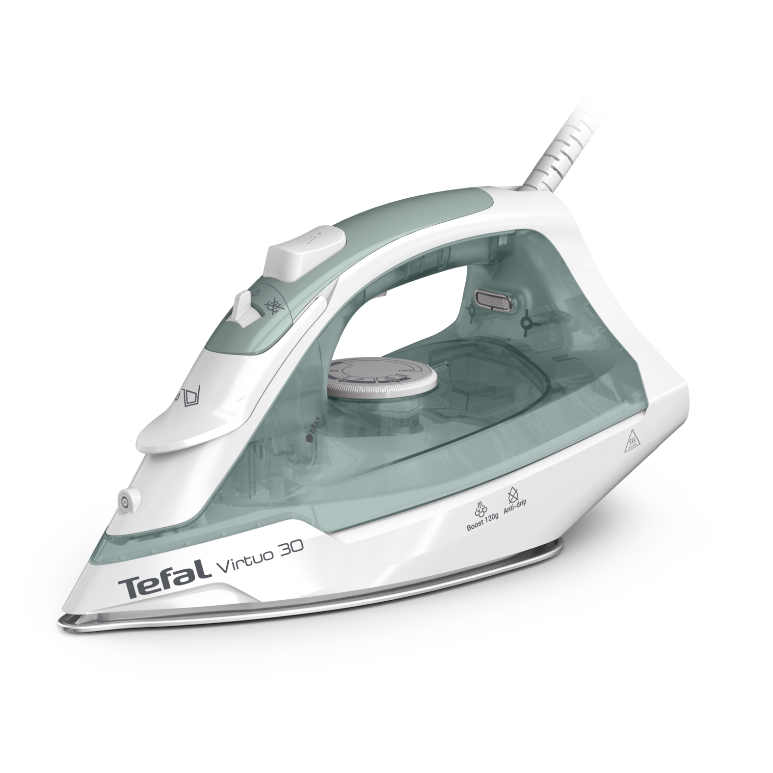 Tefal Virtuo FV2C42E0 strygejern Tør & dampstrygejern Keramisk strygesål 2000 W Grøn, Hvid