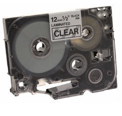 Brother Black on Clear Gloss Laminated Tape, 12mm etiketbånd TZ
