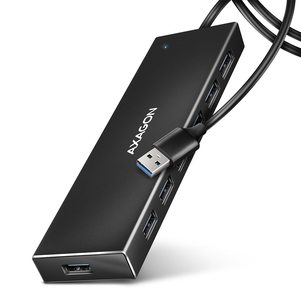 Axagon HUE-F7A 7x USB 3.2 Gen 1 ALU FLAT hub micro power IN 1m USB-A USB 3.2 Gen 1 (3.1 Gen 1) Type-A 5000 Mbit/s Sort