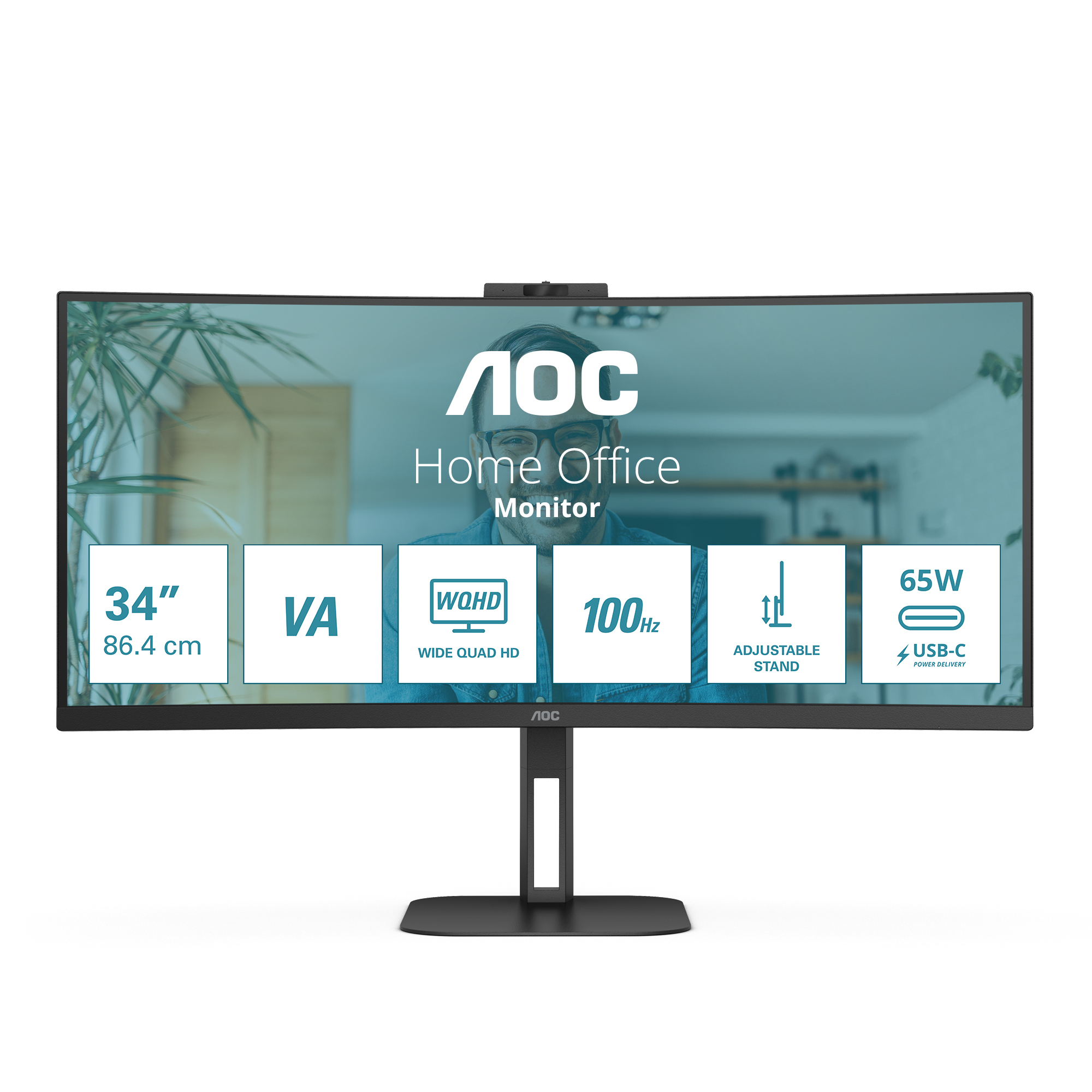 AOC V5 CU34V5CW computerskærm 86,4 cm (34") 3440 x 1440 pixel Wide Quad HD LED Sort