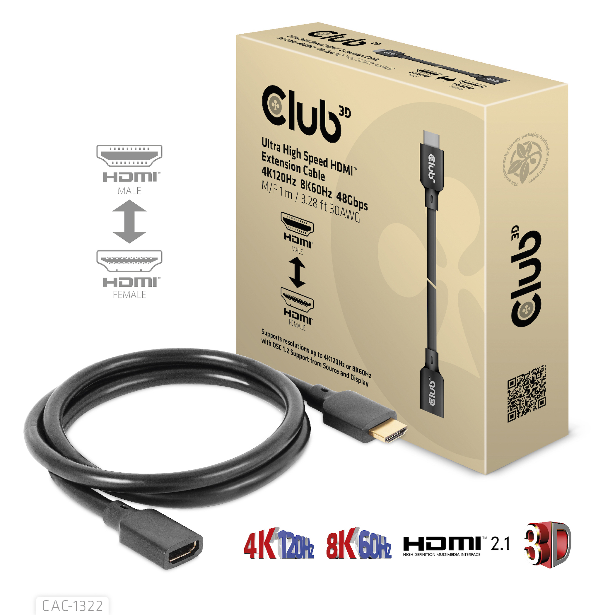 CLUB3D CAC-1322 HDMI-kabel 1 m HDMI Type A (Standard) Sort
