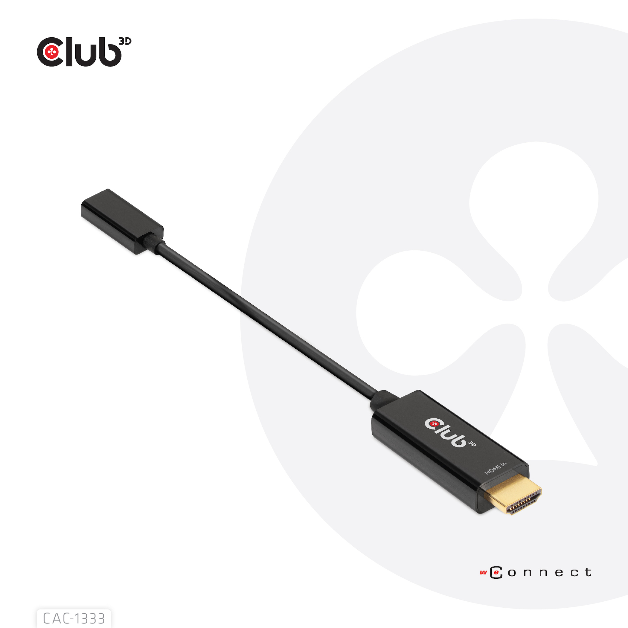 CLUB3D CAC-1333 videokabel adapter 0,22 m HDMI Type A (Standard) USB Type-C Sort