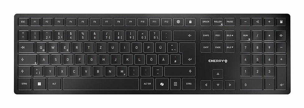 CHERRY KW 9100 SLIM tastatur Universel RF trådløs + Bluetooth QWERTY Portugisisk Sort, Grå