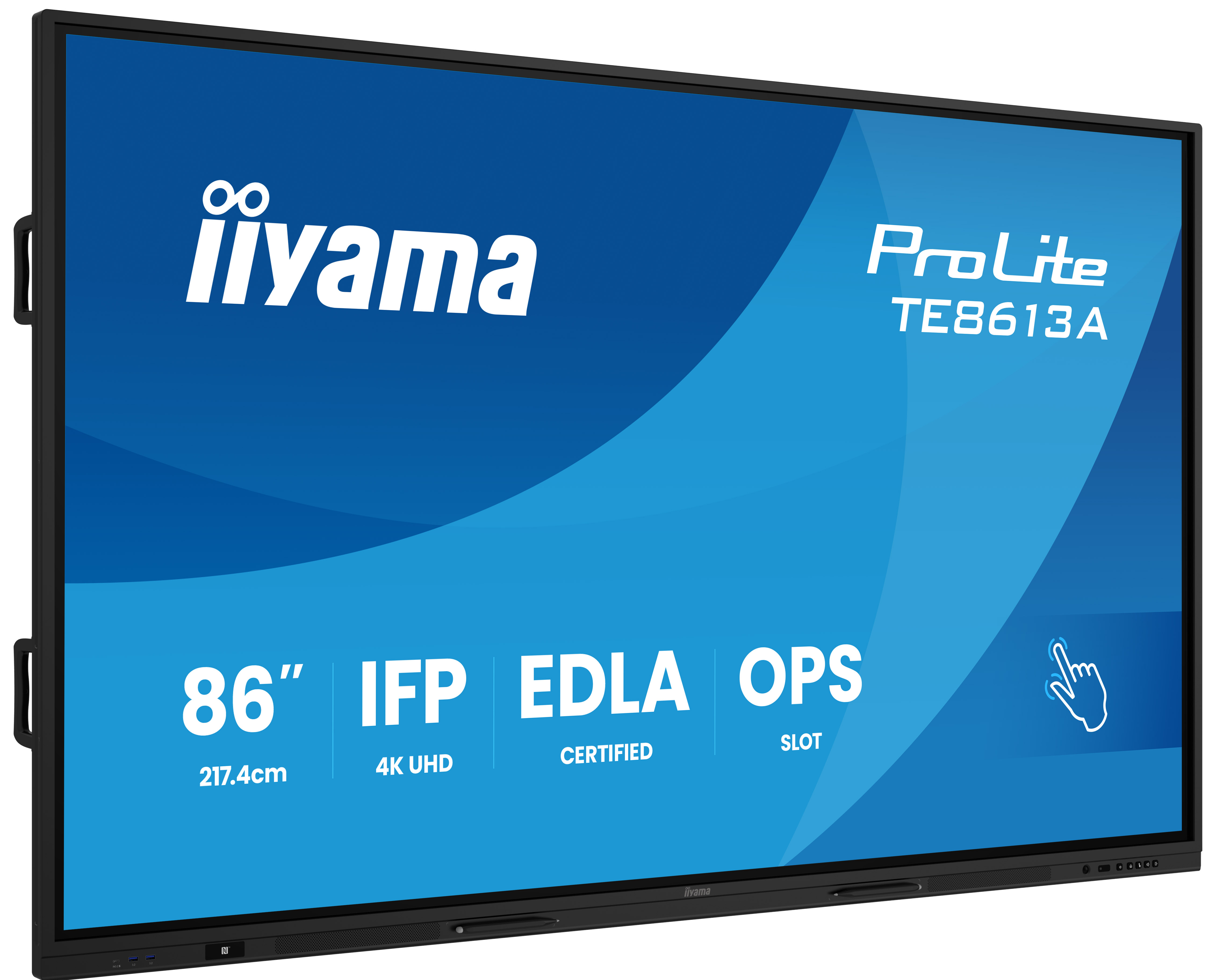iiyama TE8613A-B2AG skilte display Interaktivt fladpanel 2,17 m (85.6") Wi-Fi 500 cd/m² 4K Ultra HD Sort Berøringsskærm Indbygget processer Android 24/7